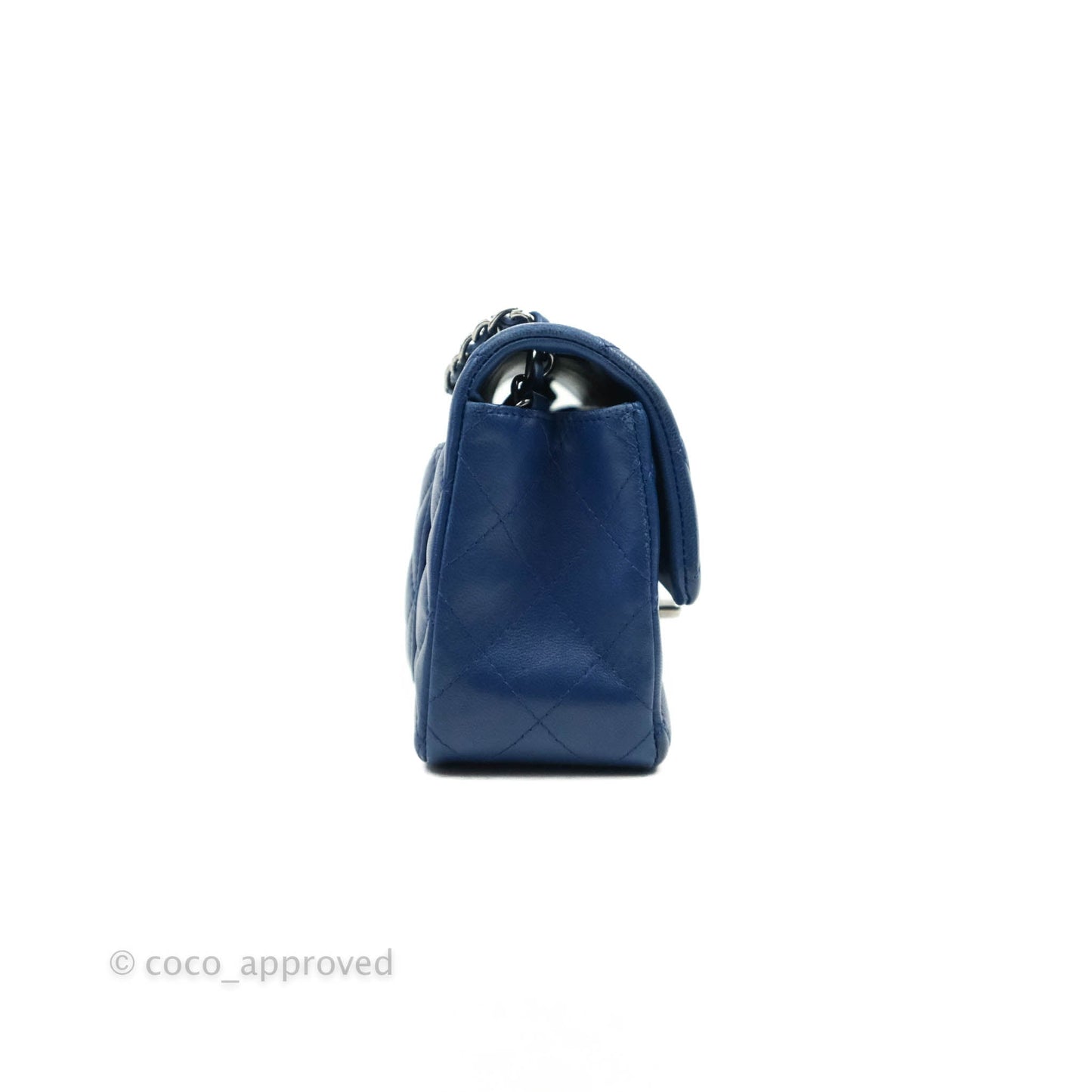 Chanel Quilted Mini Rectangular Flap Dark Blue Lambskin Gun Metal