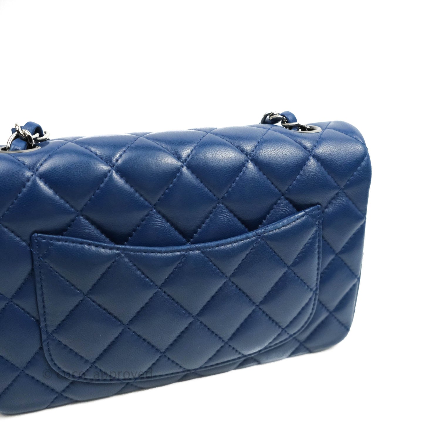 Chanel Quilted Mini Rectangular Flap Dark Blue Lambskin Gun Metal