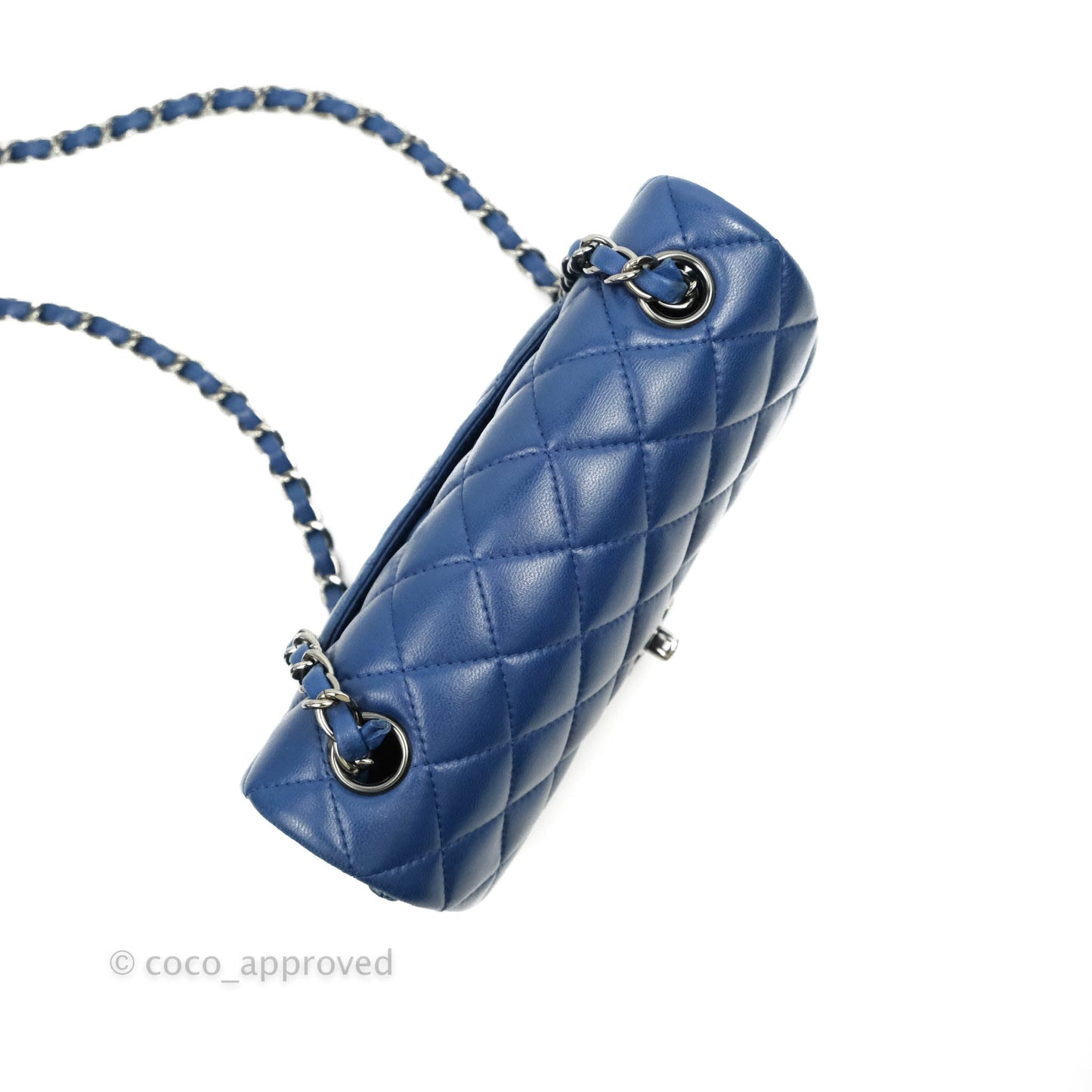 Chanel Quilted Mini Rectangular Flap Dark Blue Lambskin Gun Metal