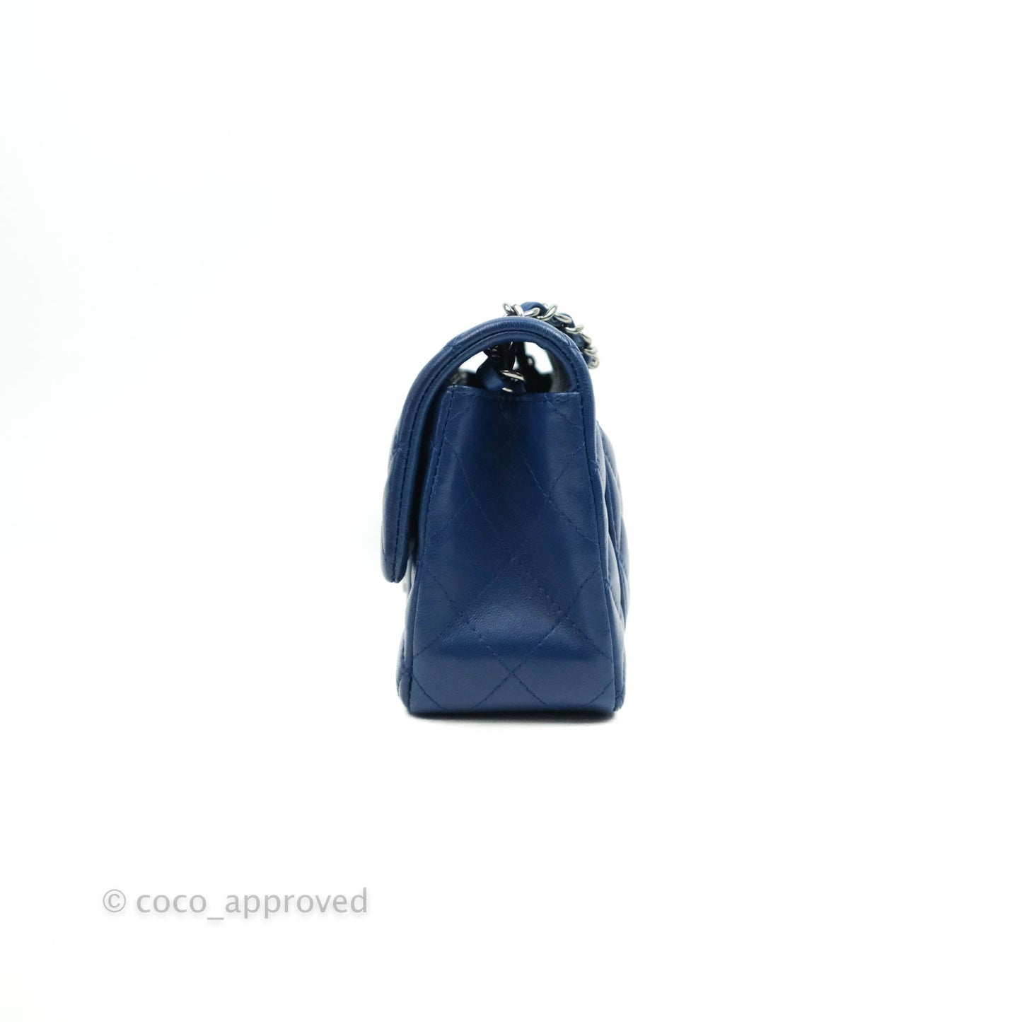 Chanel Quilted Mini Rectangular Flap Dark Blue Lambskin Gun Metal
