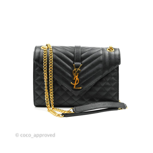 Saint Laurent Envelope Medium Black Caviar Gold Hardware