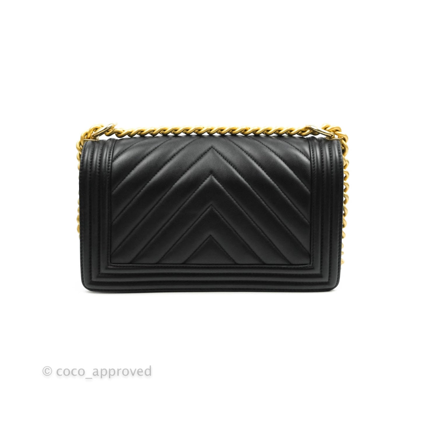 Chanel Medium Chevron Boy Black Calfskin Aged Gold Hardware