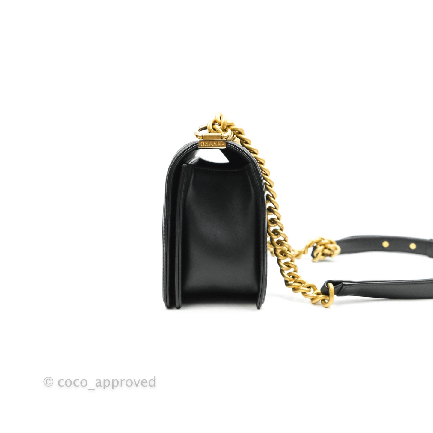 Chanel Medium Chevron Boy Black Calfskin Aged Gold Hardware