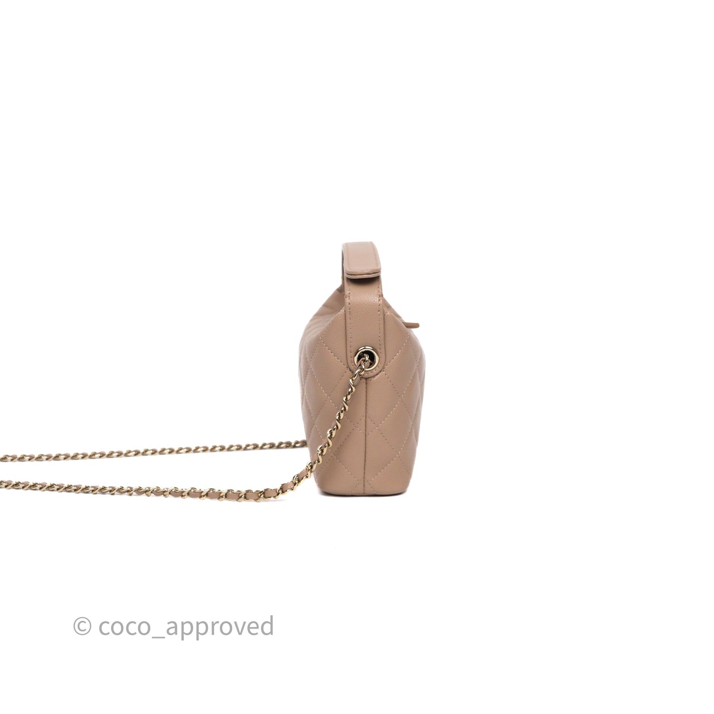 Chanel Quilted Hobo With Chain Beige Fonce Caviar Gold Hardware