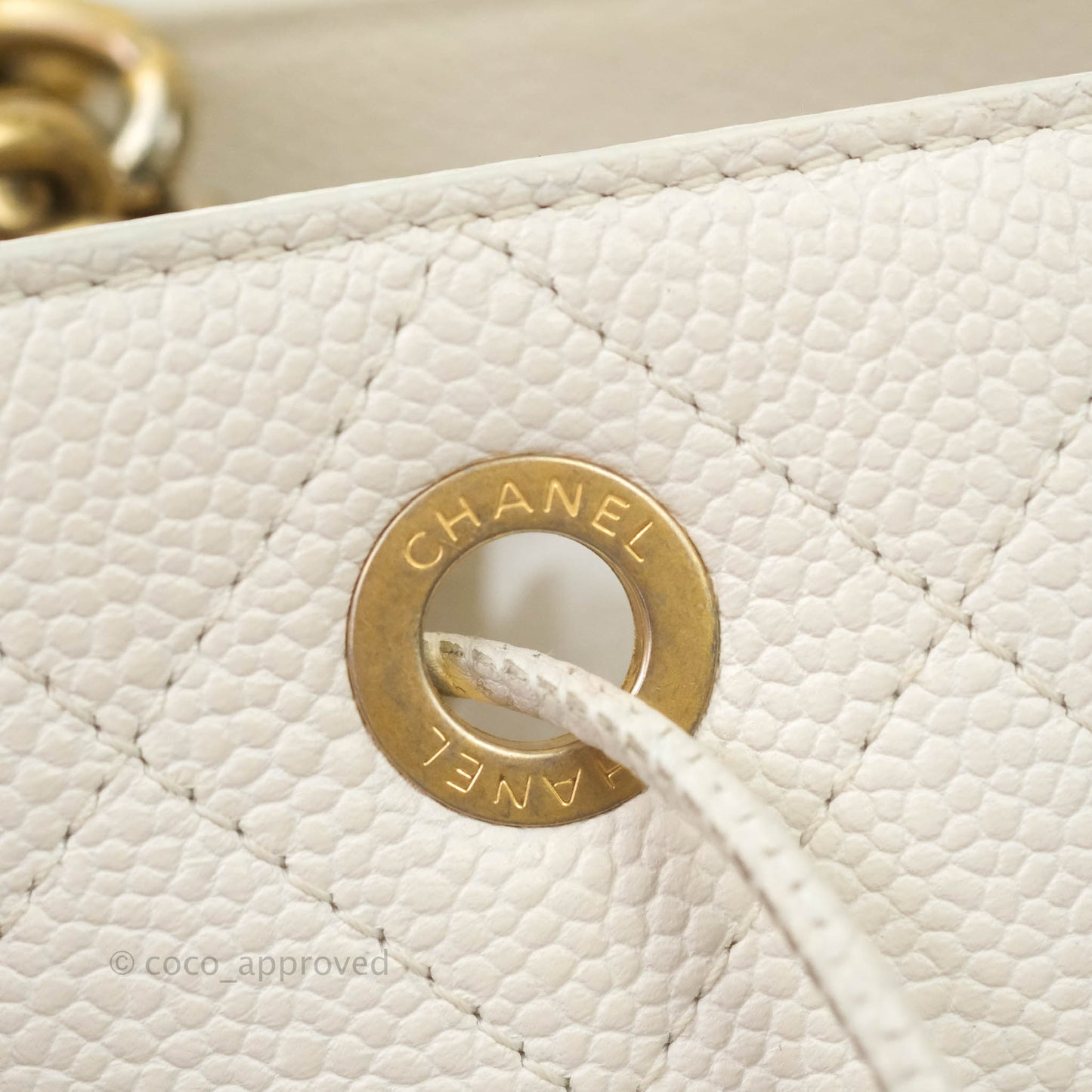 Chanel Grained Calfskin Ivory Drawstring Bucket Bag Aged Gold Hardware