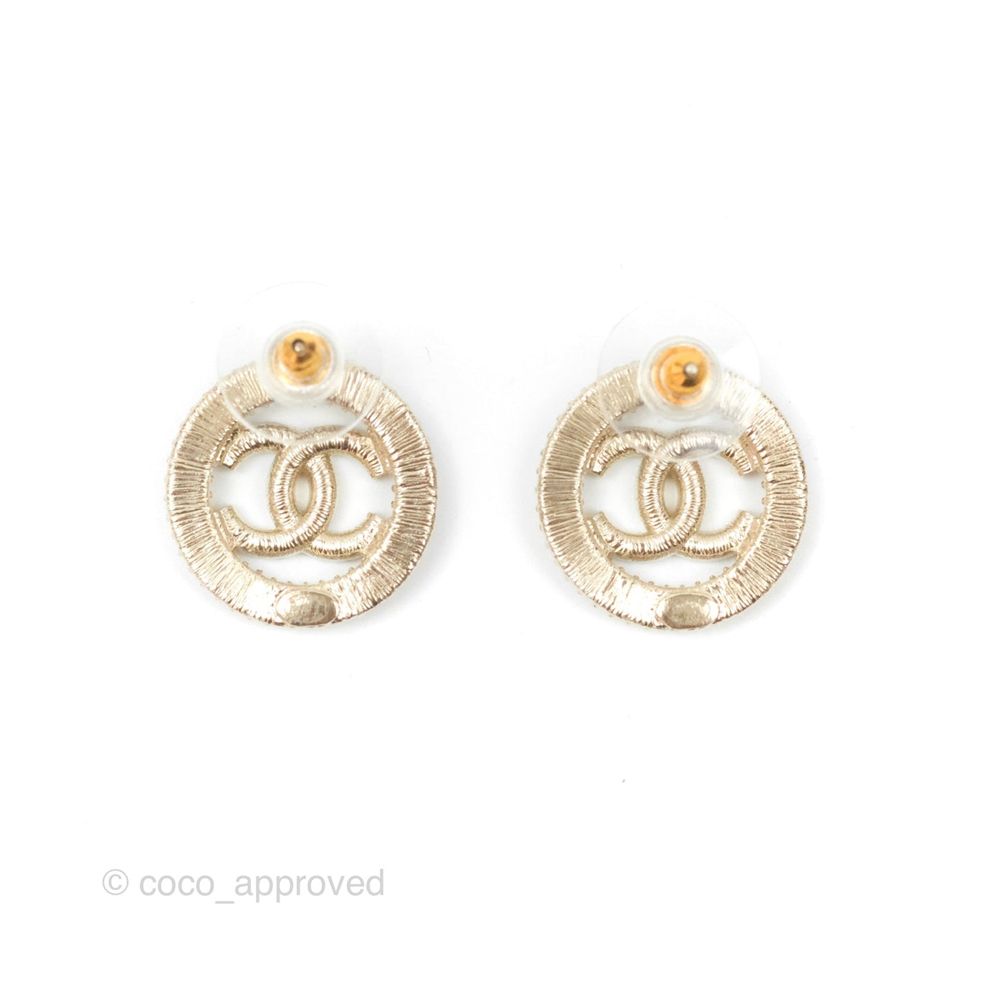 Chanel CC Crystal Round Earrings Gold Tone 20S