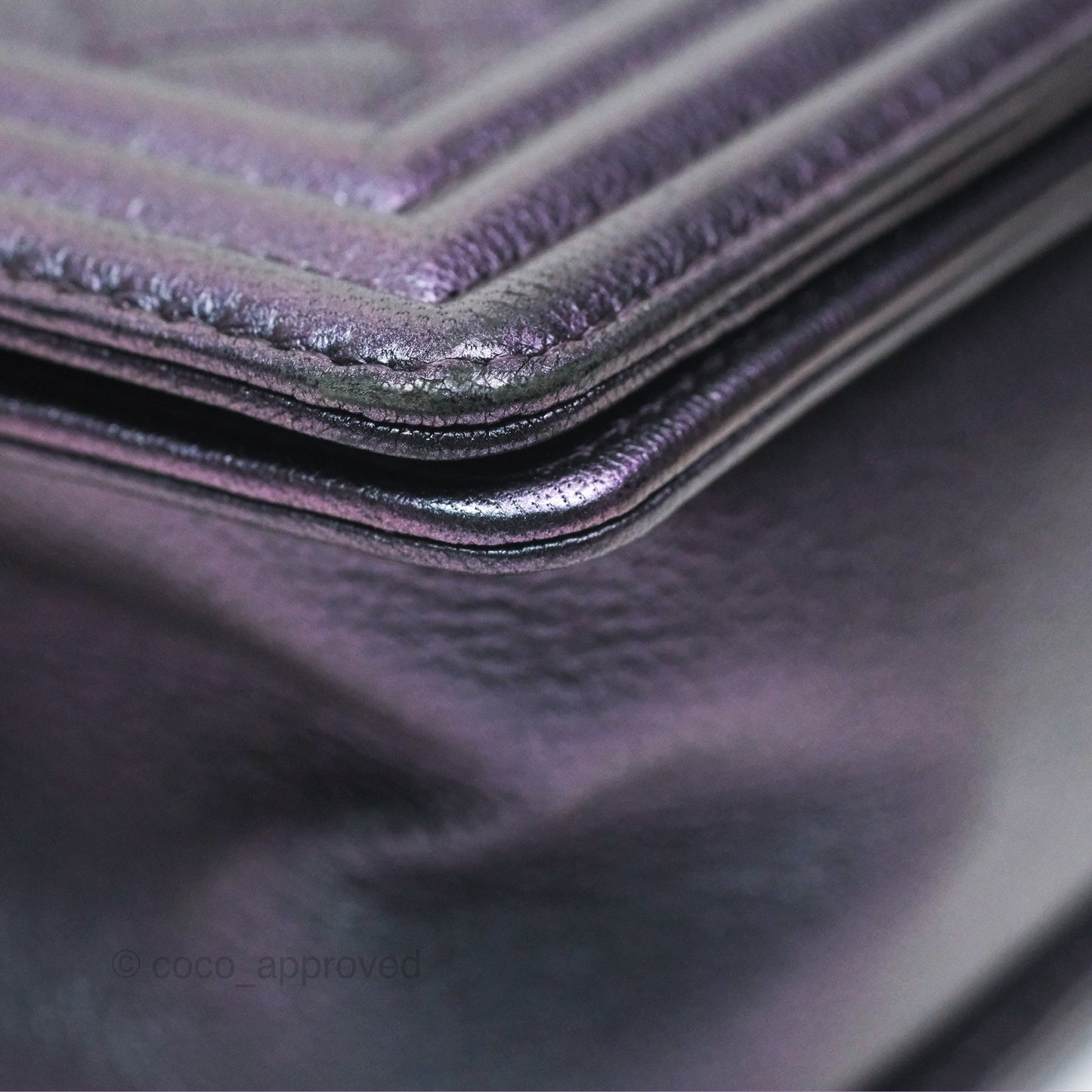 Chanel Medium Boy Quilted Iridescent Purple Goatskin Rainbow Hardware