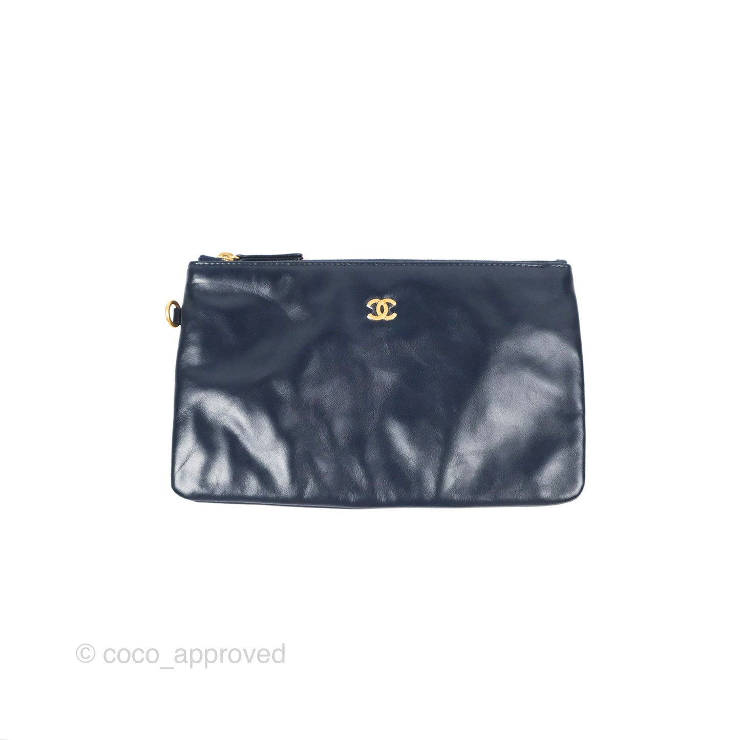 Chanel 22 Medium Navy Shiny Calfskin Aged Gold Hardware