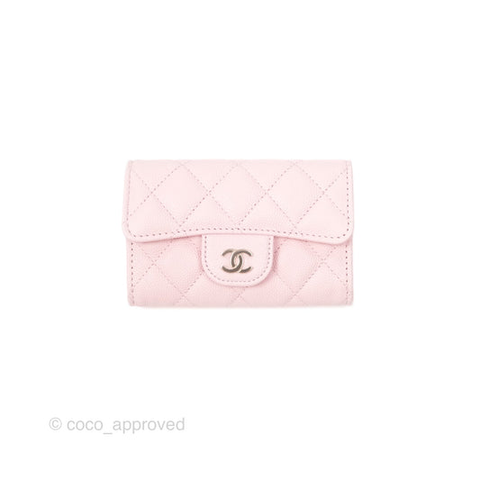 Chanel Quilted Flap Card Holder Caviar Pink Gold Hardware