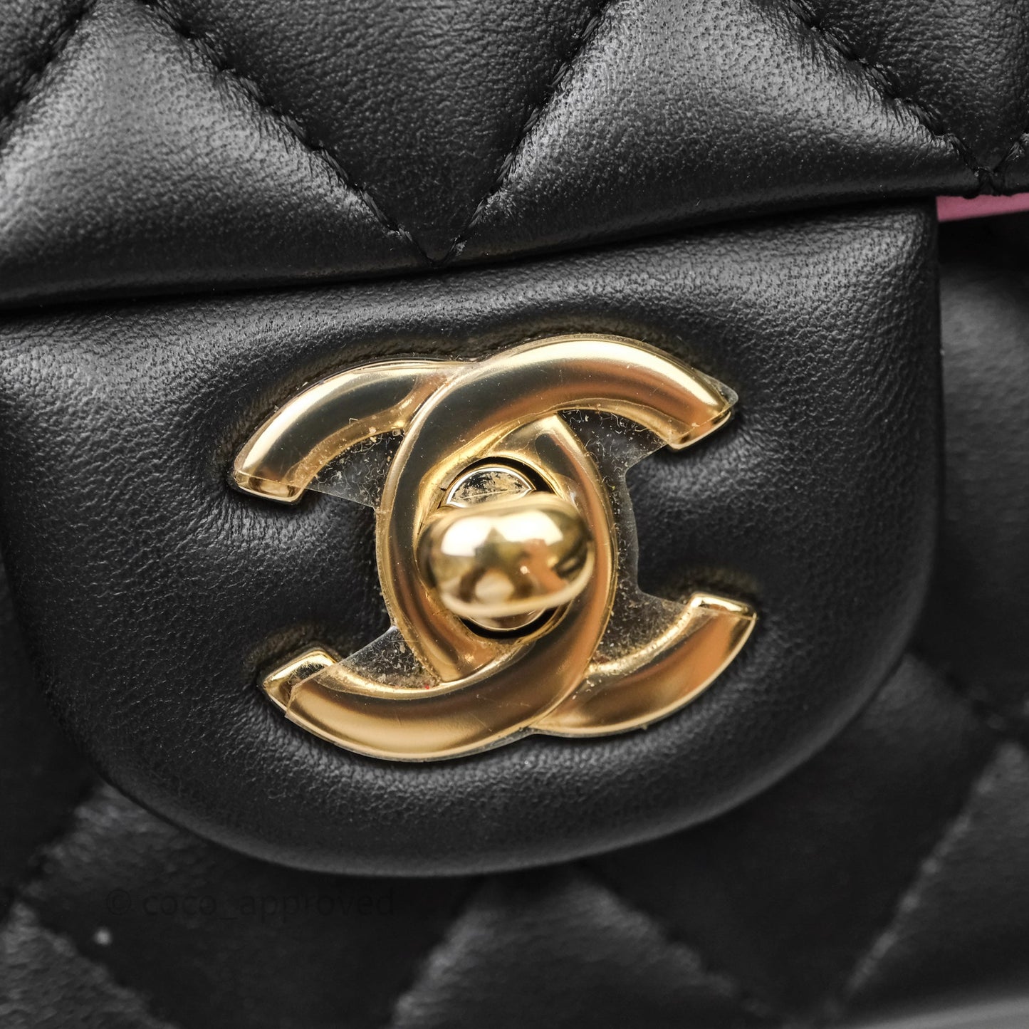 Chanel Top Handle Mini Rectangular Flap Black/Pink Lambskin Gold Hardware 23P