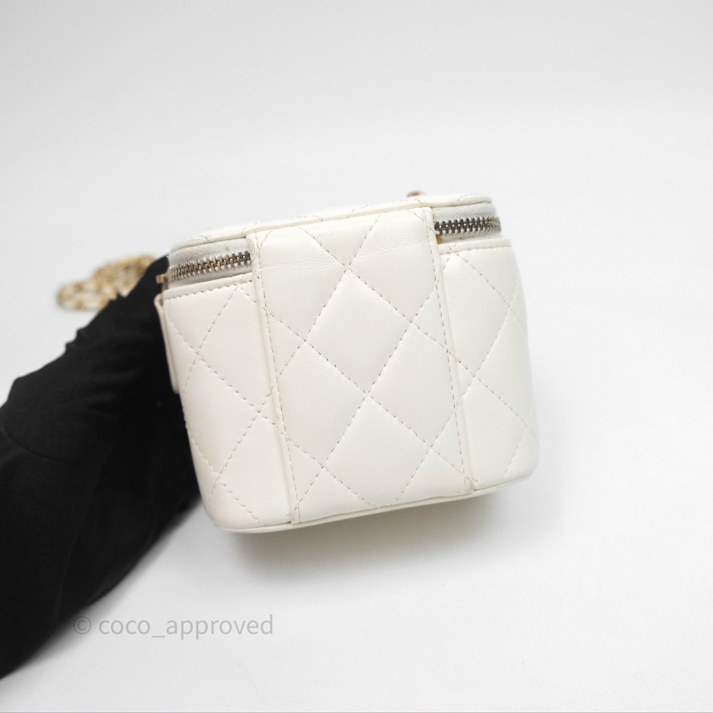 Chanel Mini Pearl Crush Vanity With Chain Ivory White Aged Gold Hardware