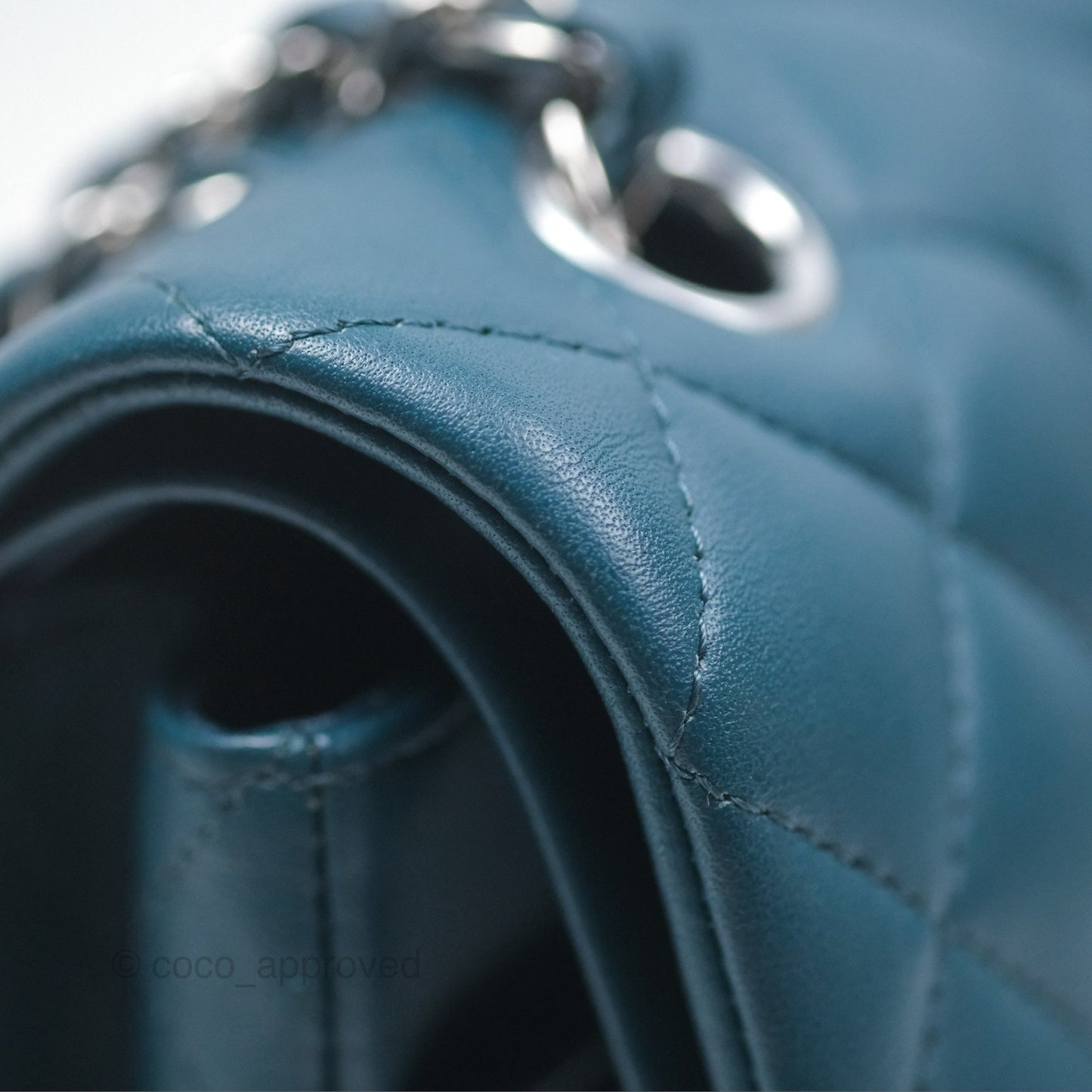 Chanel Classic M/L Medium Flap Quilted Teal Lambskin Silver Hardware