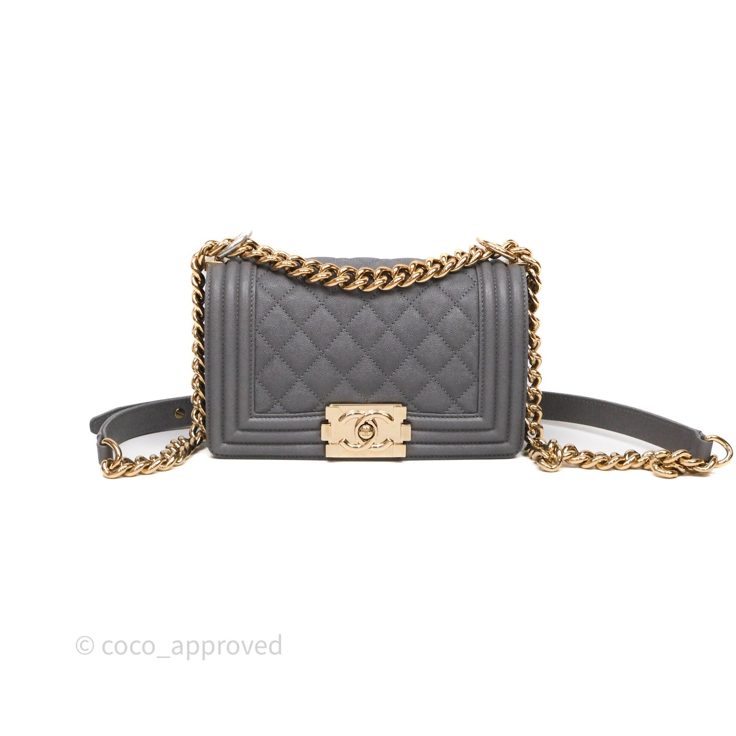 Chanel Small Boy Dark Grey Caviar Gold Hardware