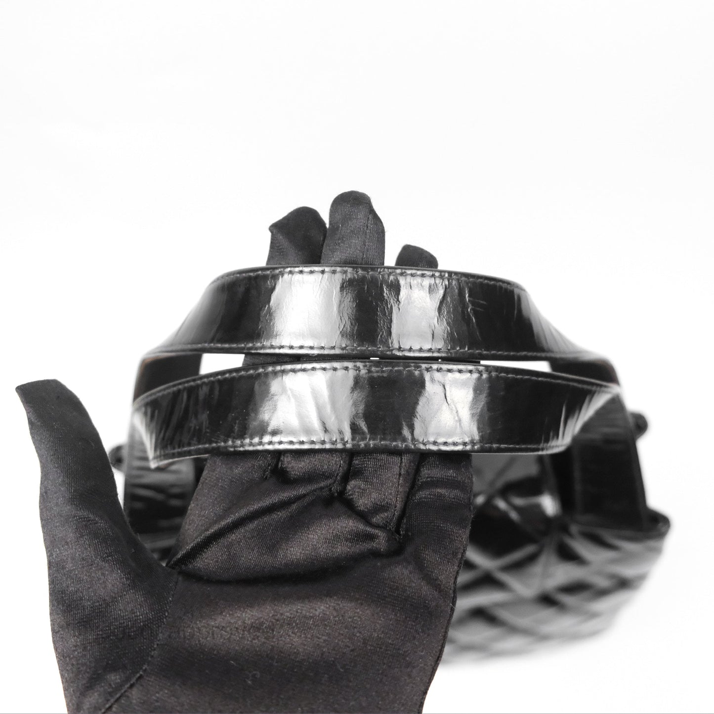Chanel Vintage Tote Quilted Black Patent Silver Hardware