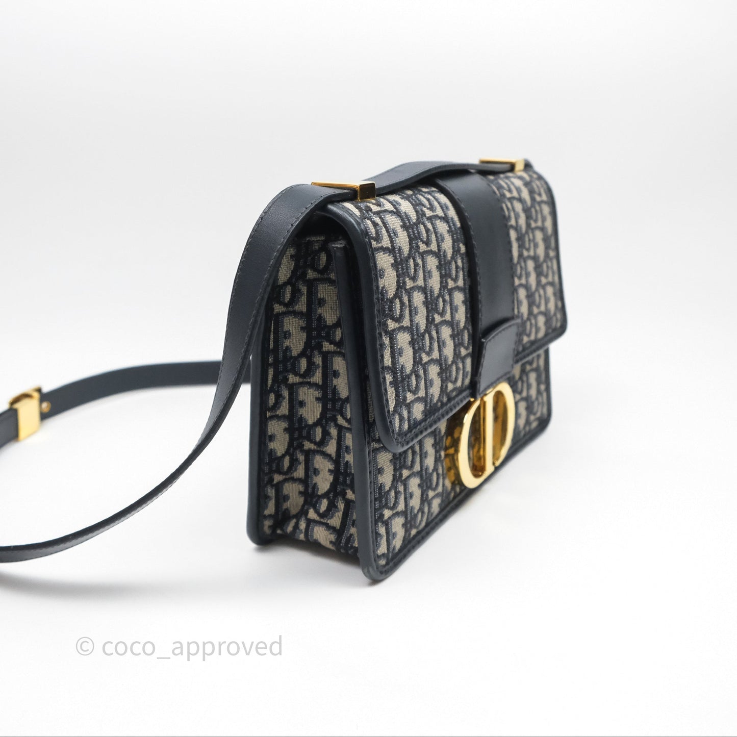 Christian Dior 30 Montaigne Bag Blue Dior Oblique Jacquard Gold Hardware
