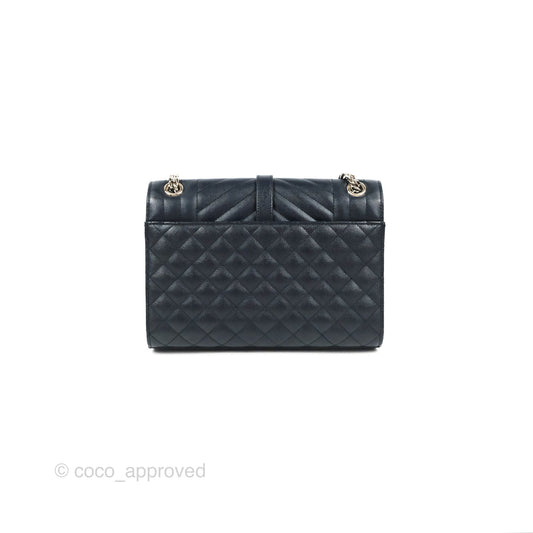 Saint Laurent Medium Envelope Navy Caviar Silver Hardware
