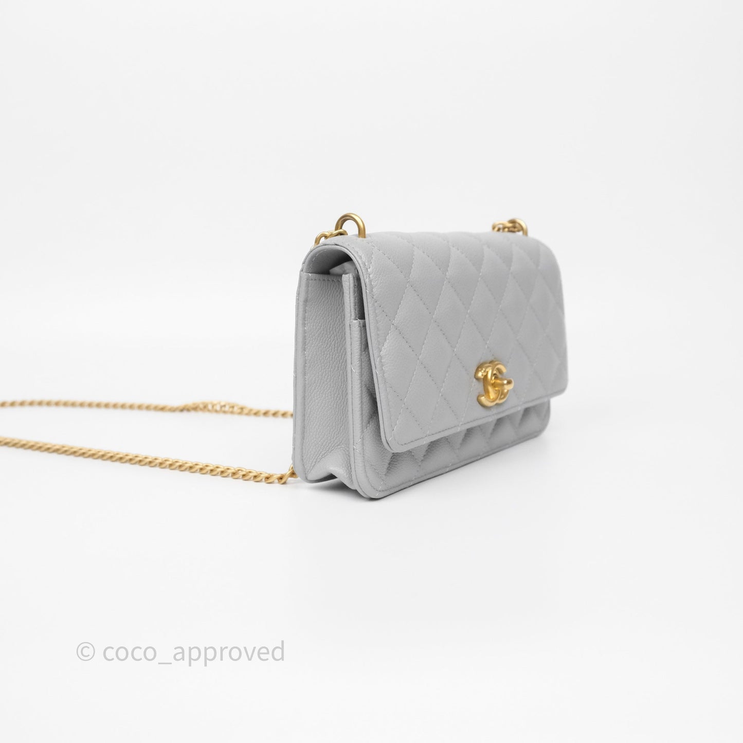 Chanel Heart Adjustable Chain WOC Grey Caviar Aged Gold Hardware