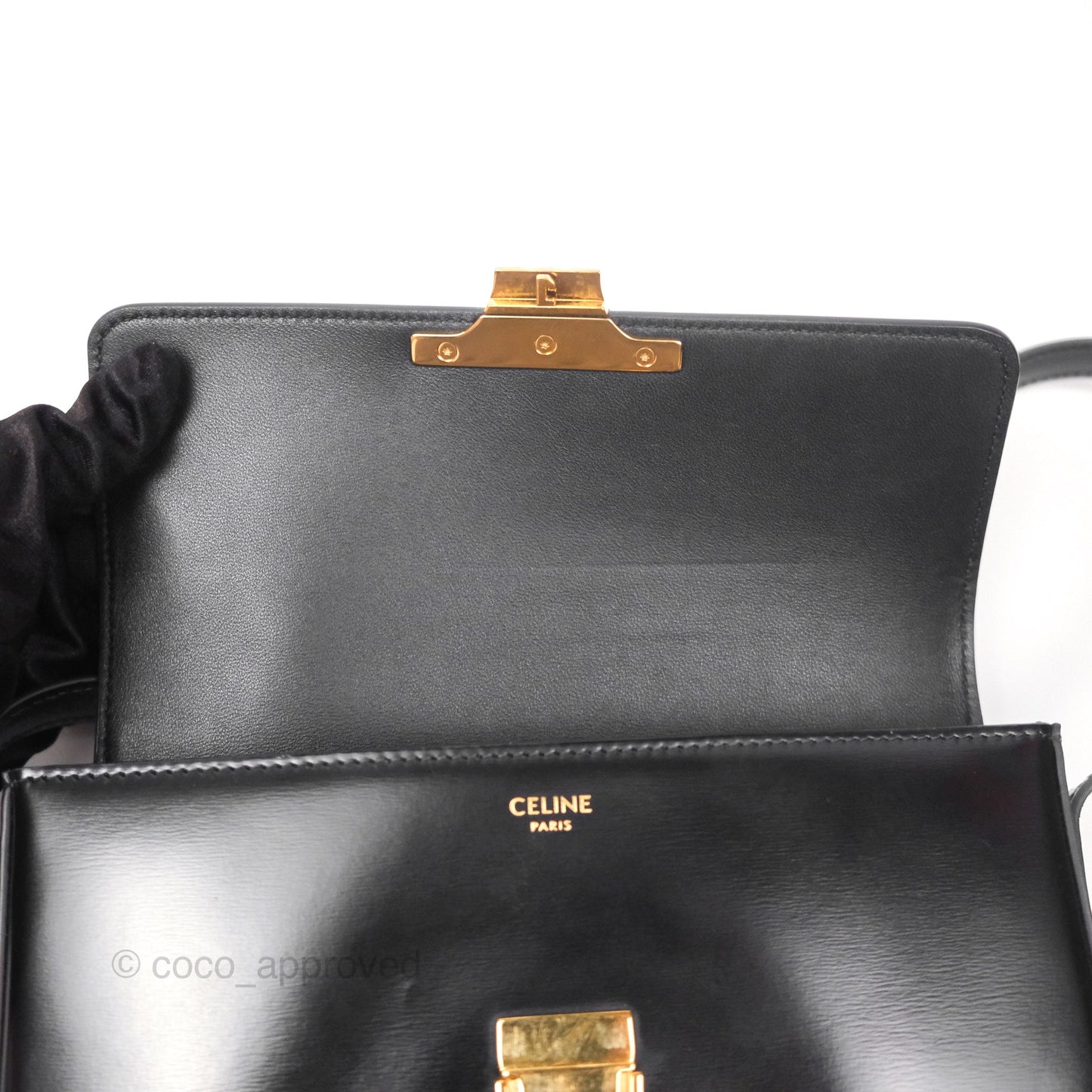Celine Triomphe Shoulder Bag Black Calfskin
