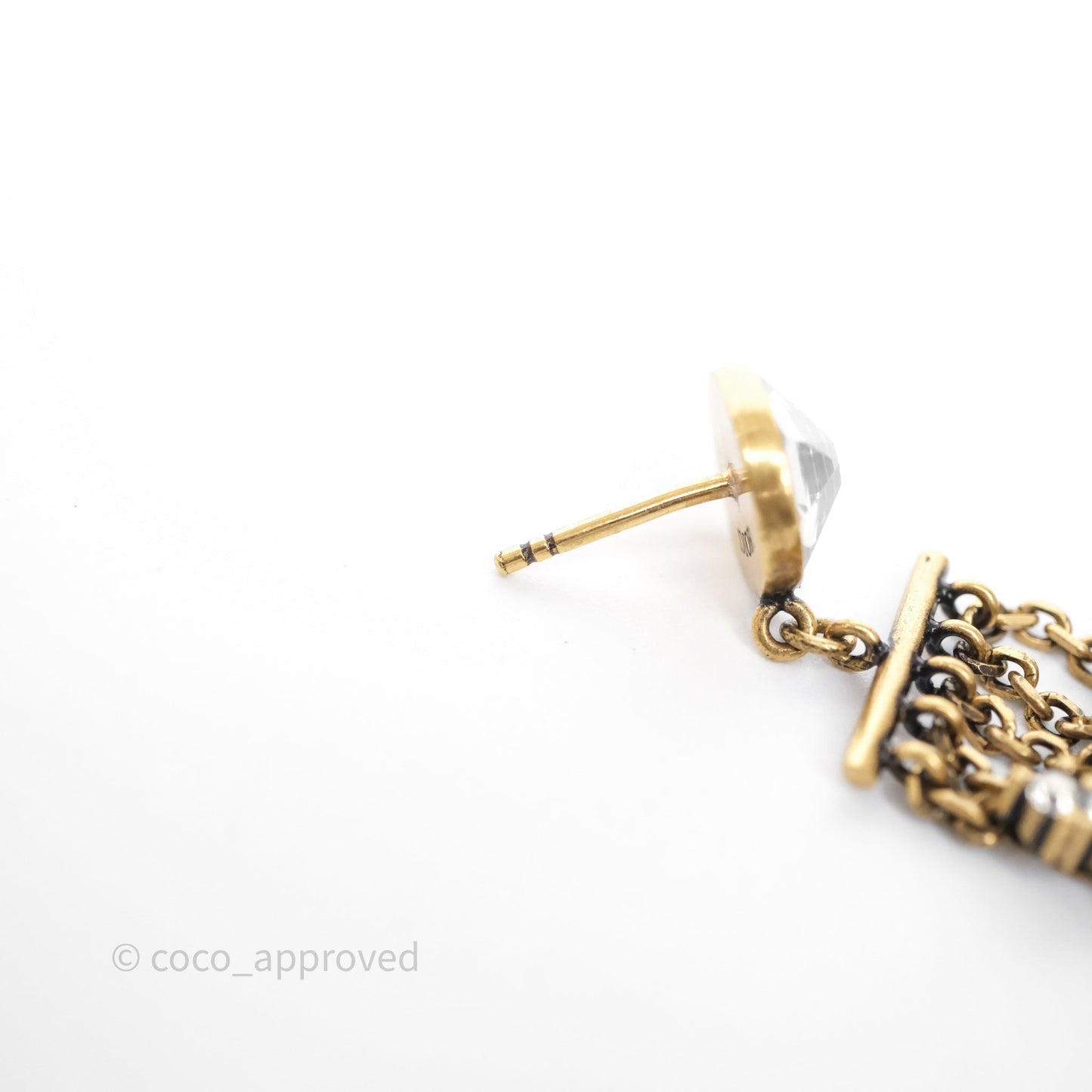 Christian Dior Crystal J'Adior Dangle Chain Earrings Gold Tone