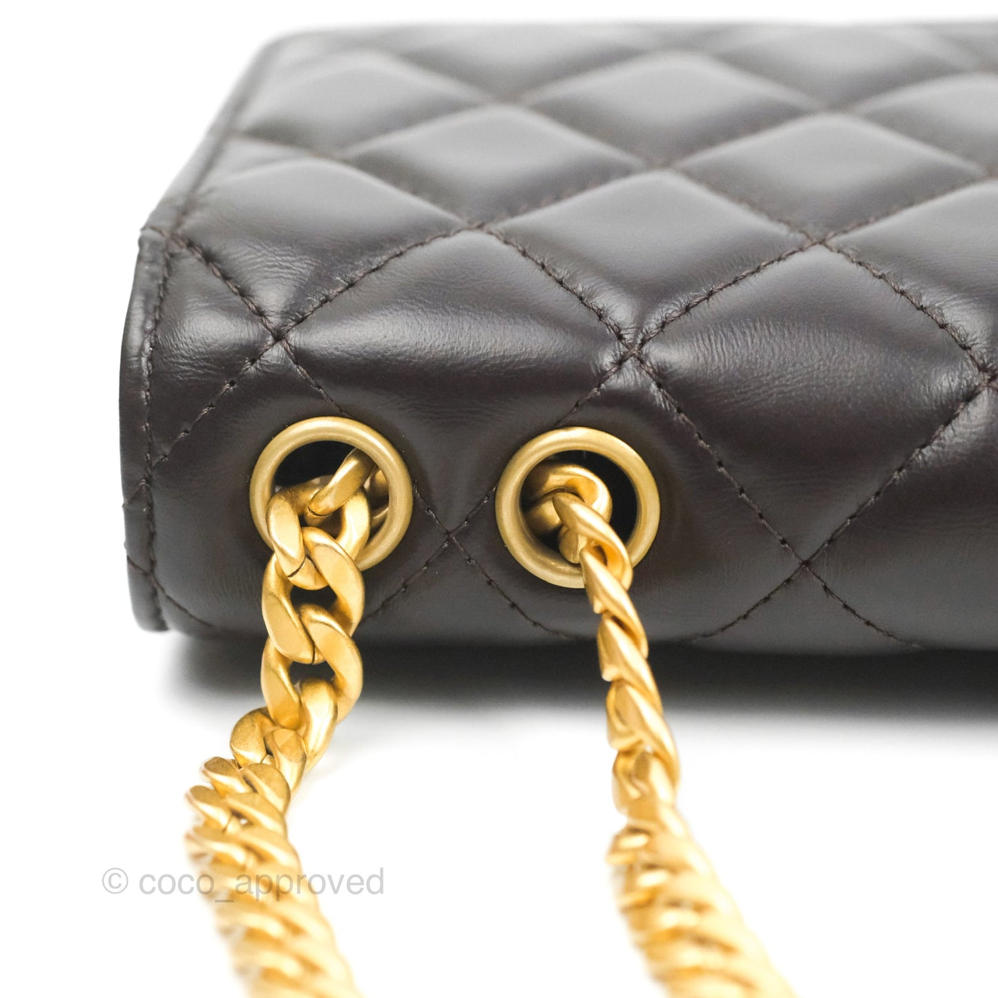 Chanel Quilted Wallet on Chain WOC Adjustable Chain Brown Lambskin Aged Gold Hardware 22K
