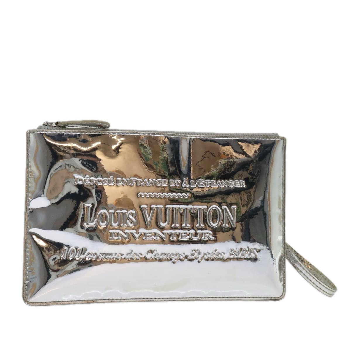LOUIS VUITTON Monogram Miroir Pochette Platt Pouch Silver M95277 LV 70249