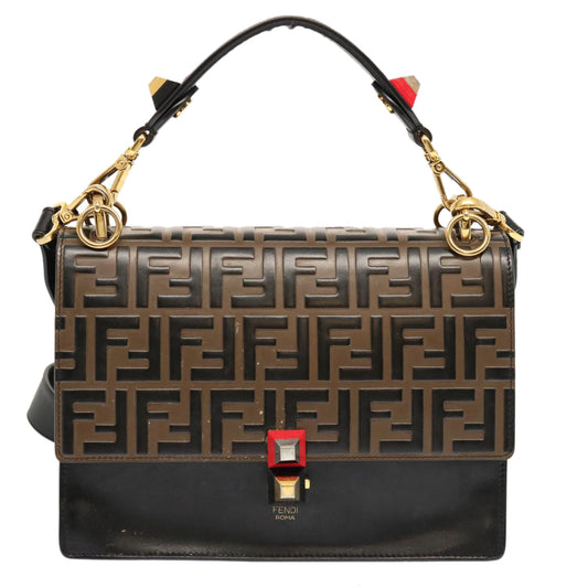 Luxury FendiZucca Canvas Canai Hand Bag 2way Brown Black70263