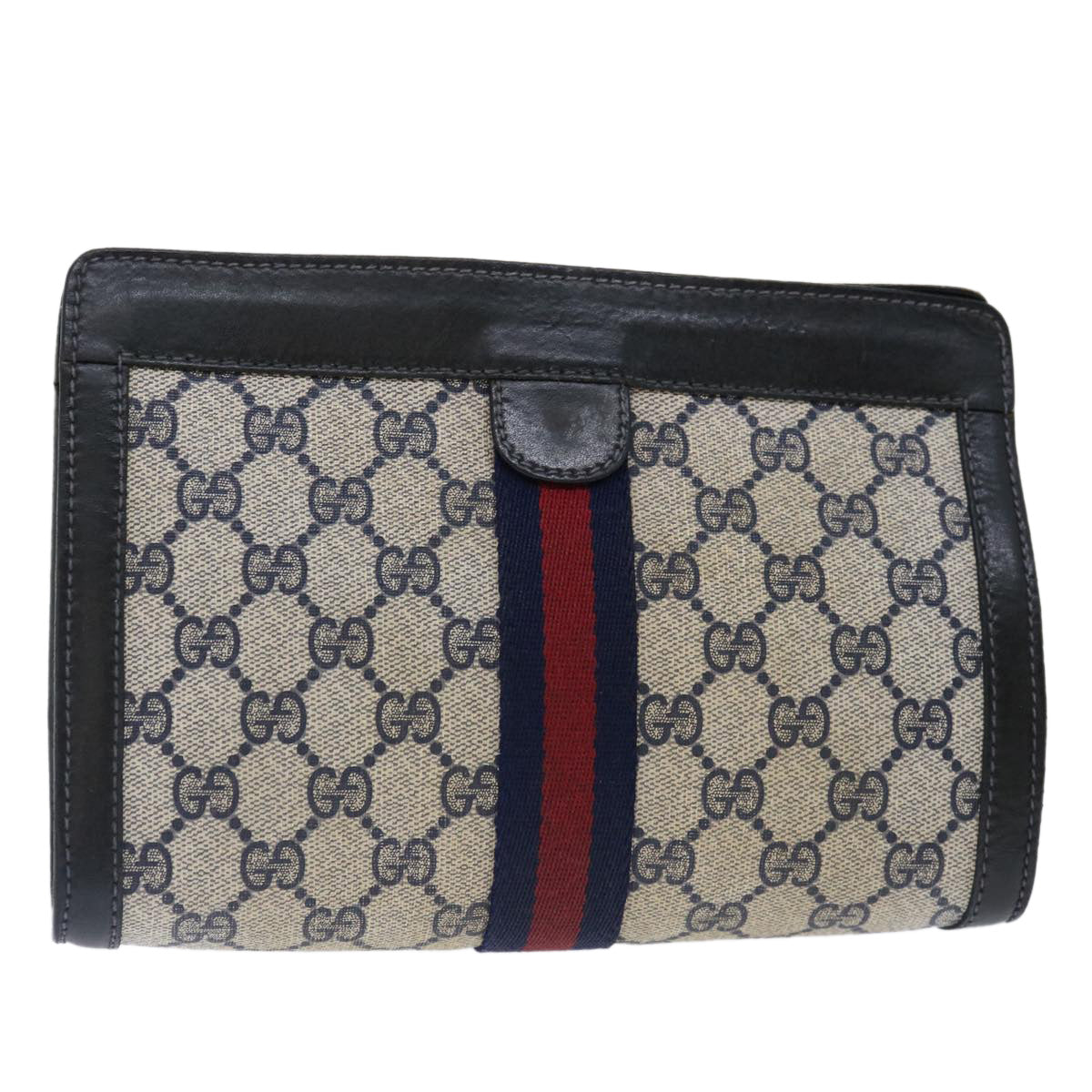 Luxury Gucci Trending 2025 GG Supreme Sherry Line Clutch Bag PVC Navy Red 07 014 2125  70291