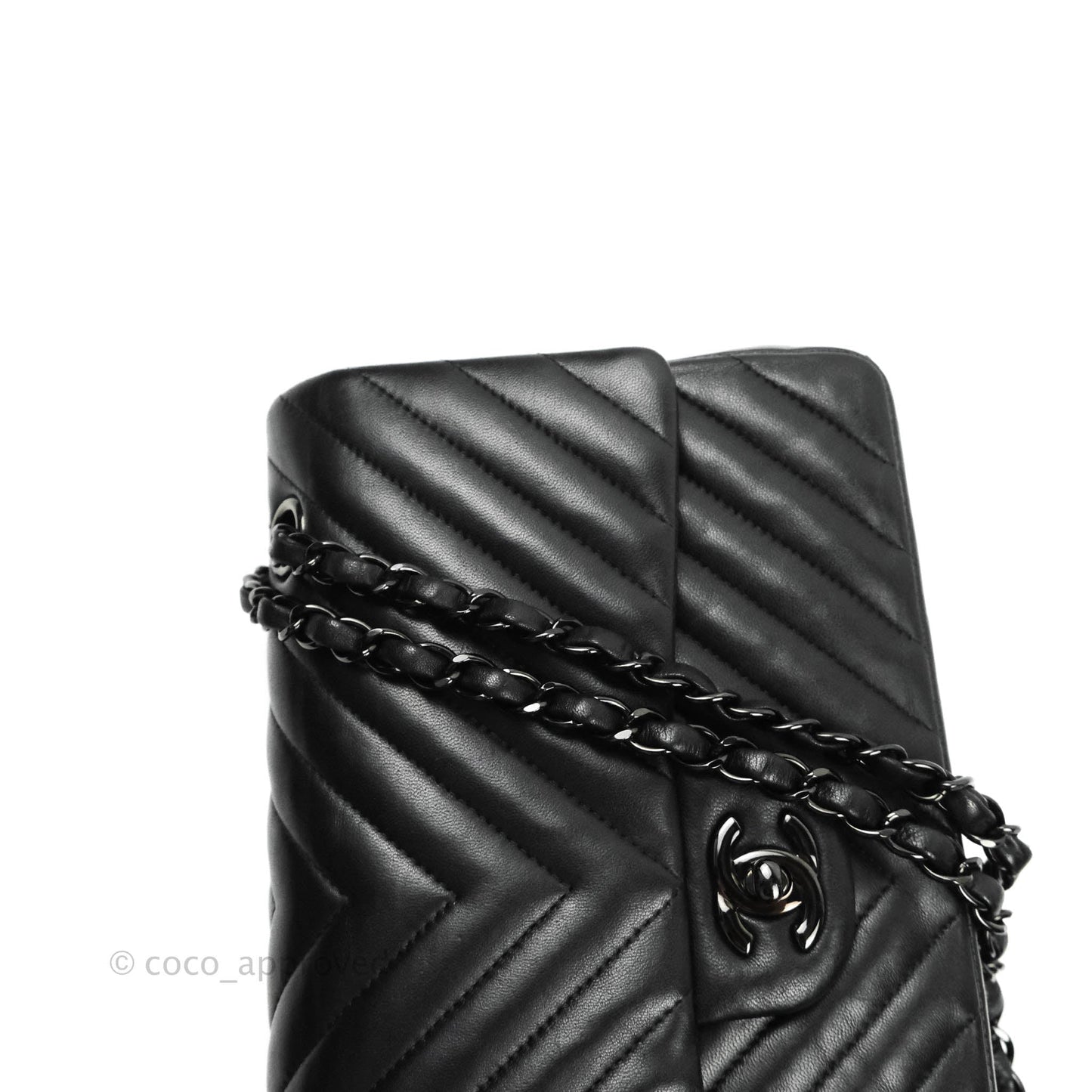 Chanel Classic Chevron M/L Medium Double Flap So Black Lambskin