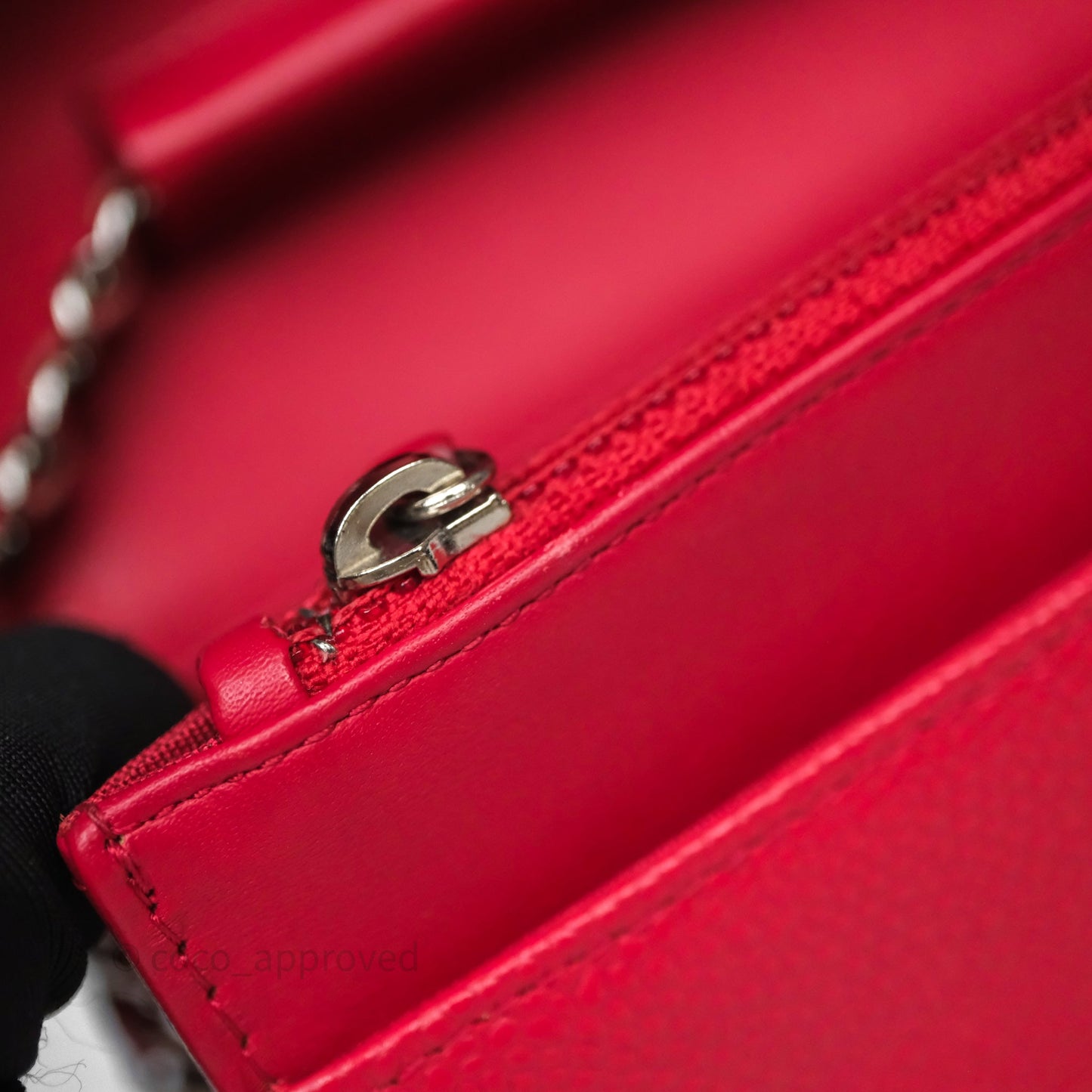 Chanel CC Wallet On Chain WOC Dark Pink Caviar Silver Hardware
