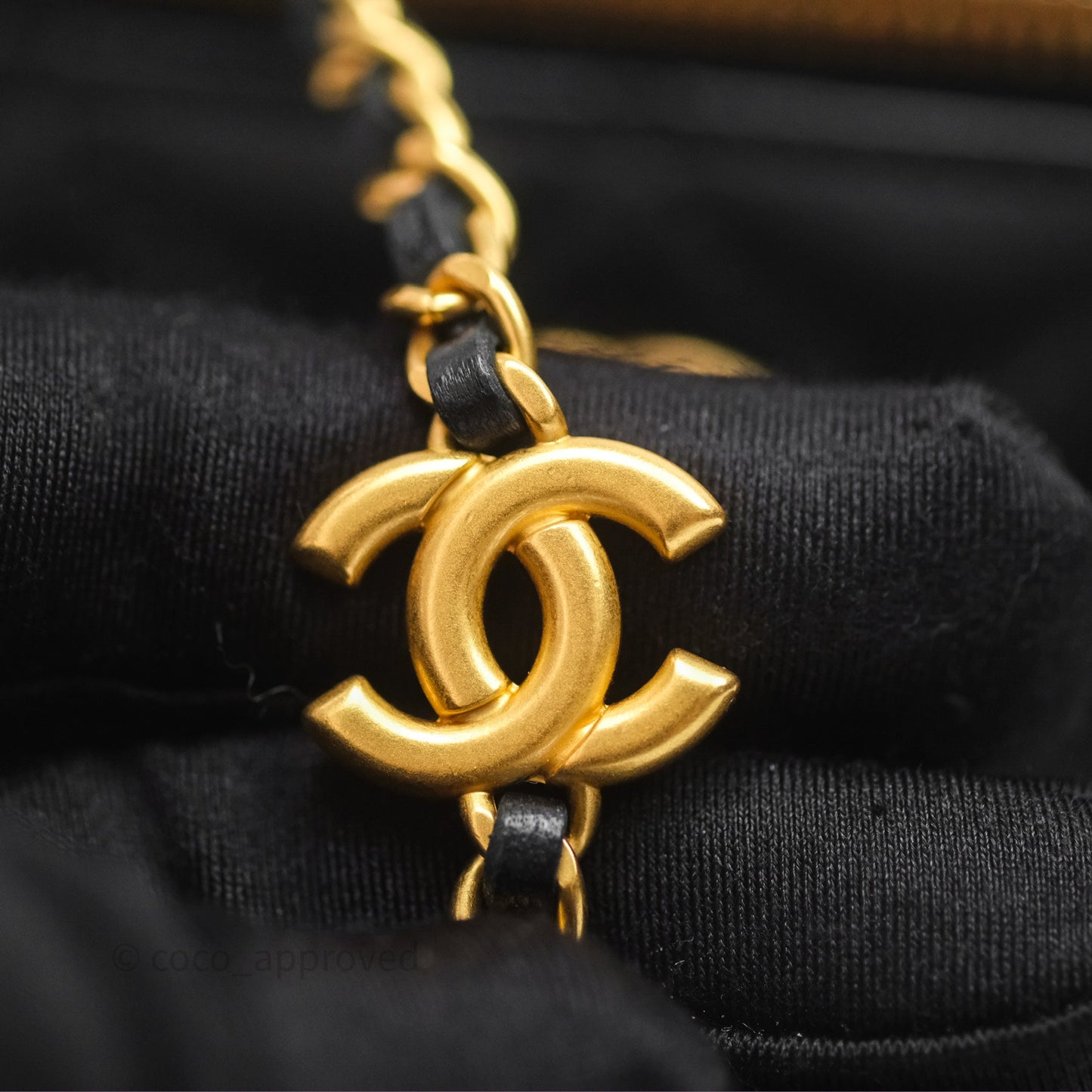Chanel Vanity with COCO Heart Chain Black Lambskin Aged Gold Hardware