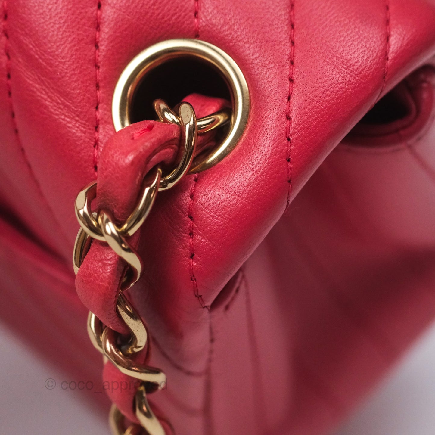 Chanel Mini Square Flap Chevron Dark Pink Lambskin Gold Hardware
