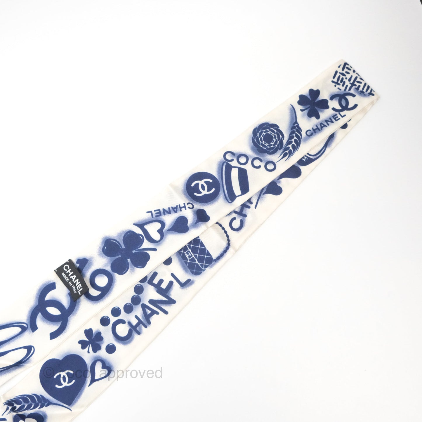 Chanel CC Silk Twilly in Blue White