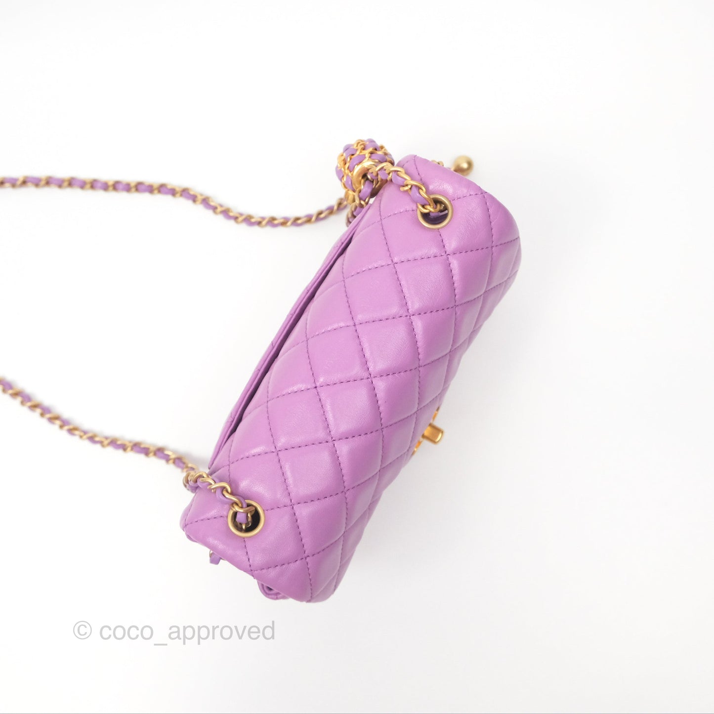 Chanel Mini Rectangular Pearl Crush Quilted Purple Lambskin Aged Gold Hardware