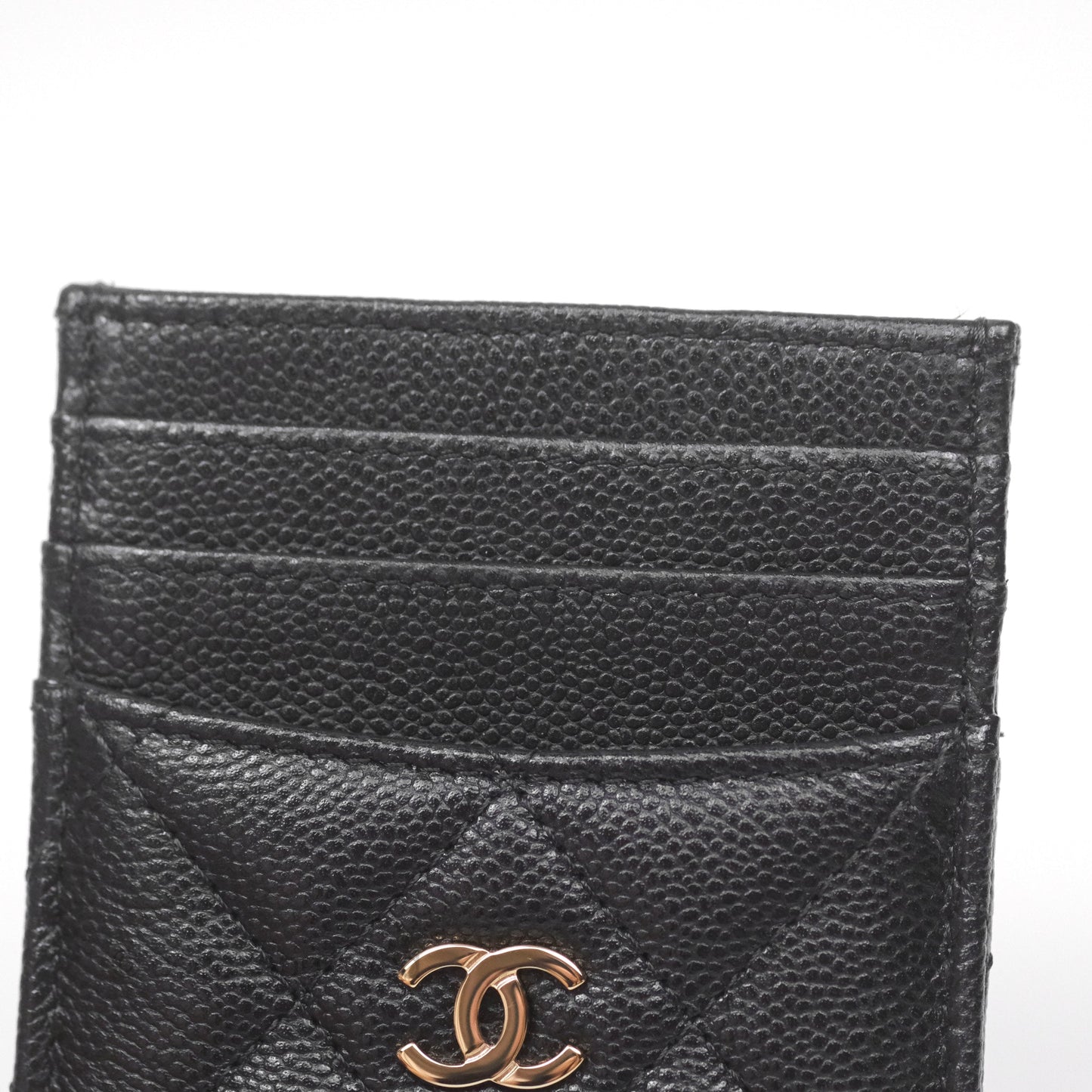 Chanel Quilted Card Holder Caviar Black Gold Hardware