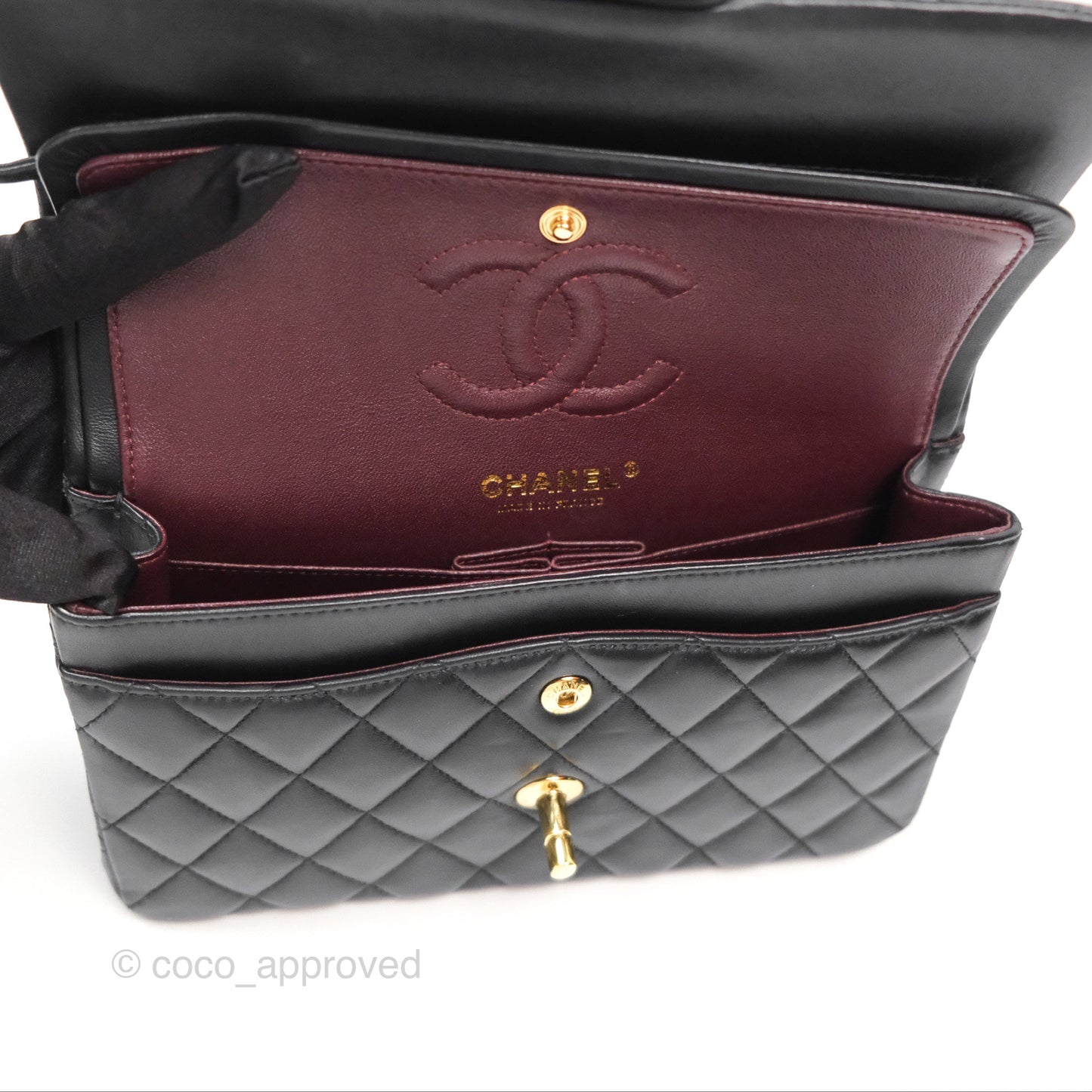 Chanel Small Classic Quilted Flap Black Lambskin Gold Hardware