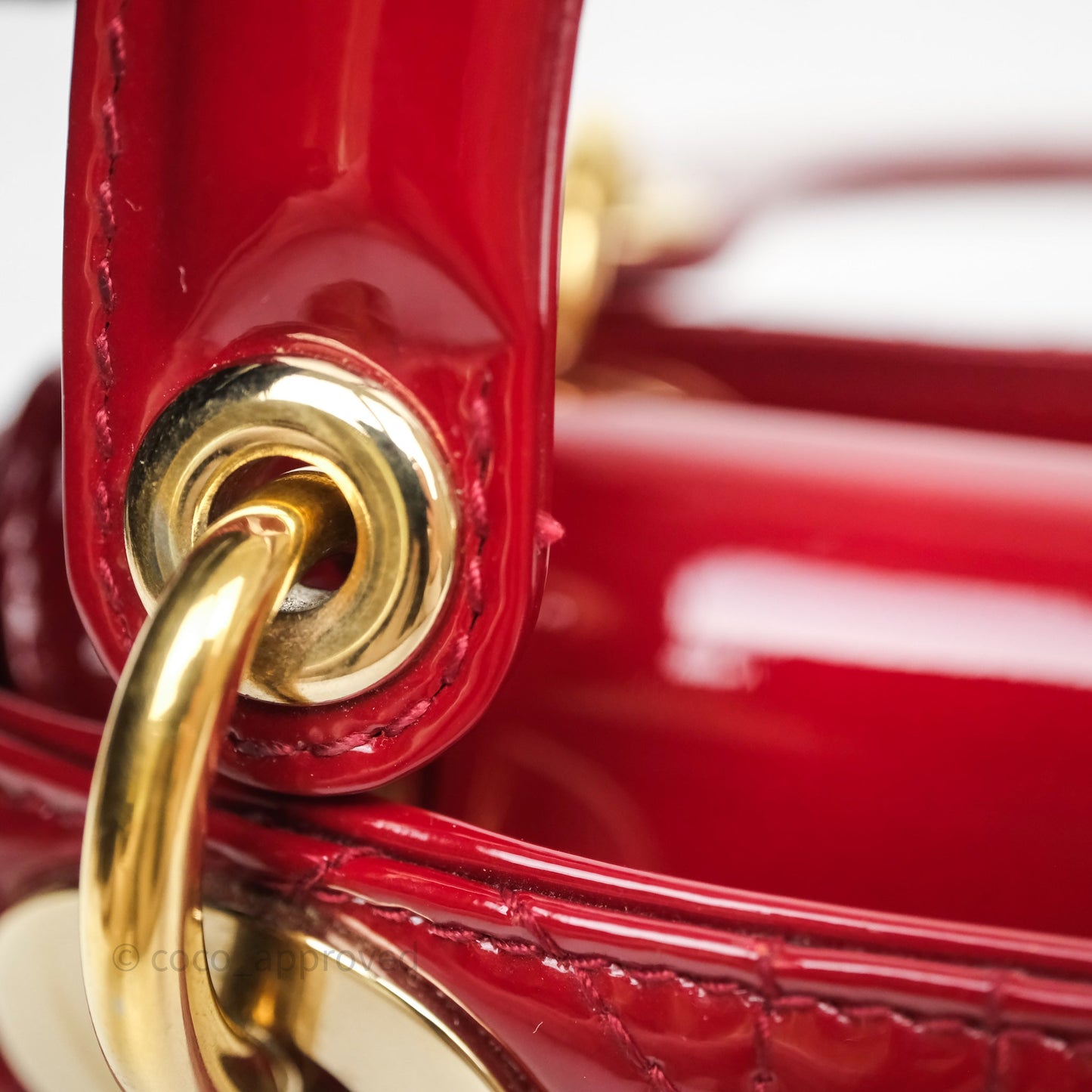 Christian Dior Mini Lady Dior Red Patent Cannage Gold Hardware