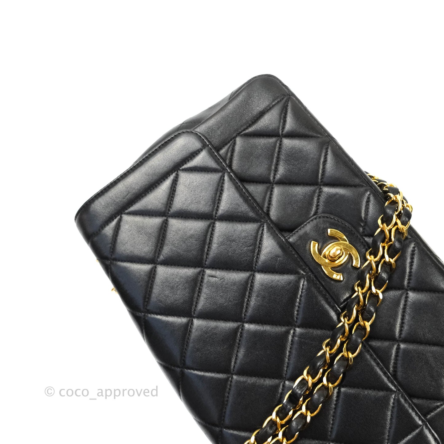 Chanel Vintage Quilted Medium Flap Bag Black Lambskin 24K Gold Hardware
