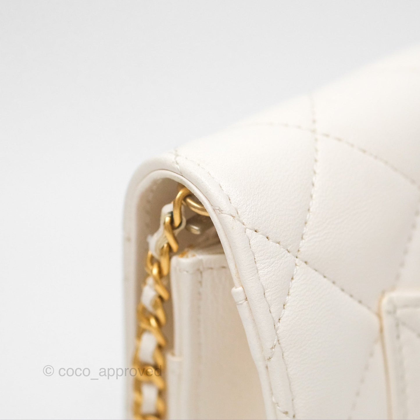 Chanel Quilted Wallet on Chain WOC Coco Heart Chain White Lambskin Aged Gold Hardware 22K