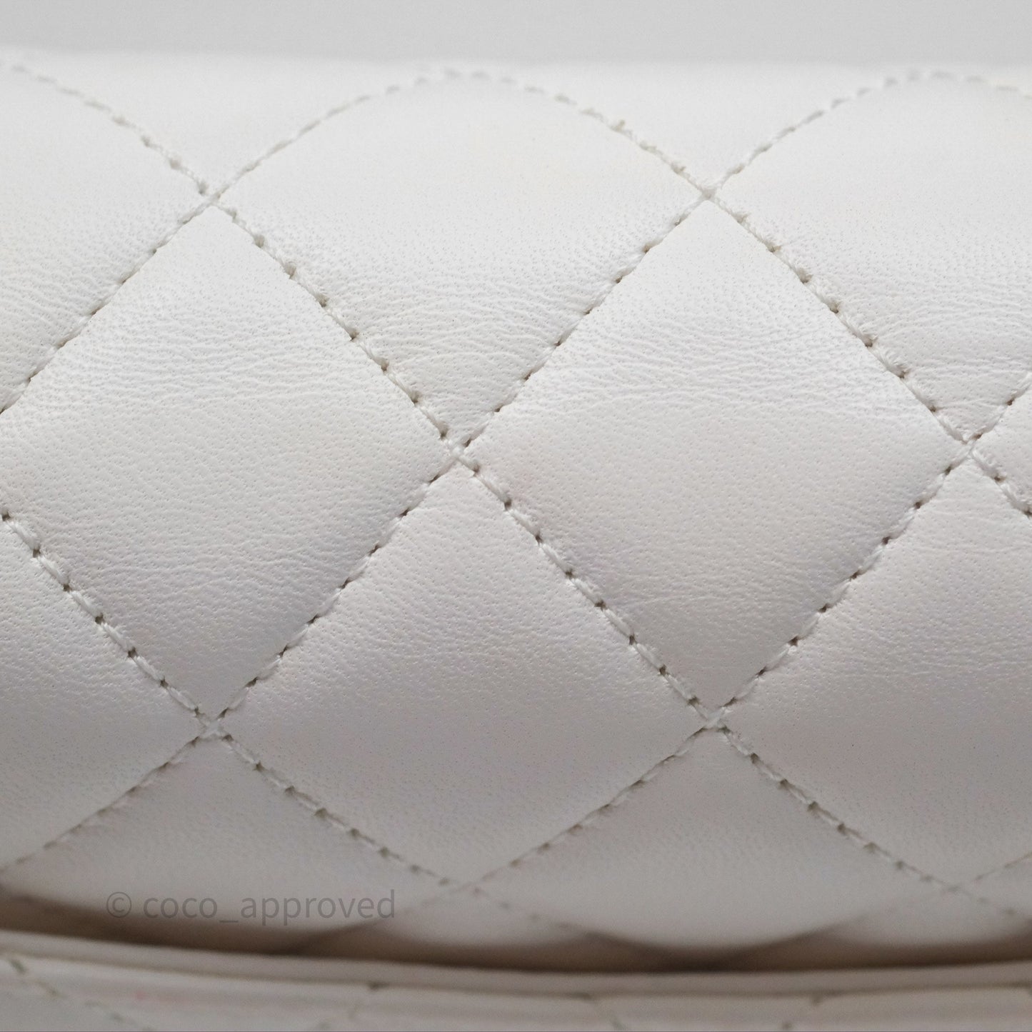 Chanel Mini Rectangular Pearl Crush Quilted White Lambskin Aged Gold Hardware
