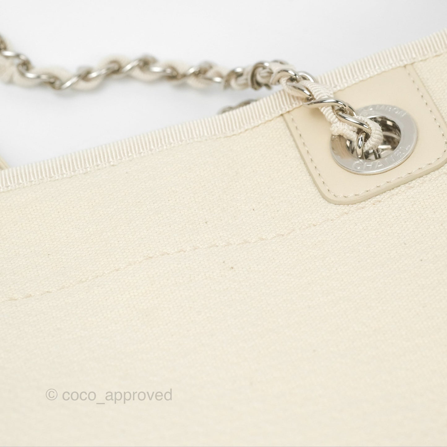 Chanel Medium Deauville Tote Ivory Cotton Silver Hardware