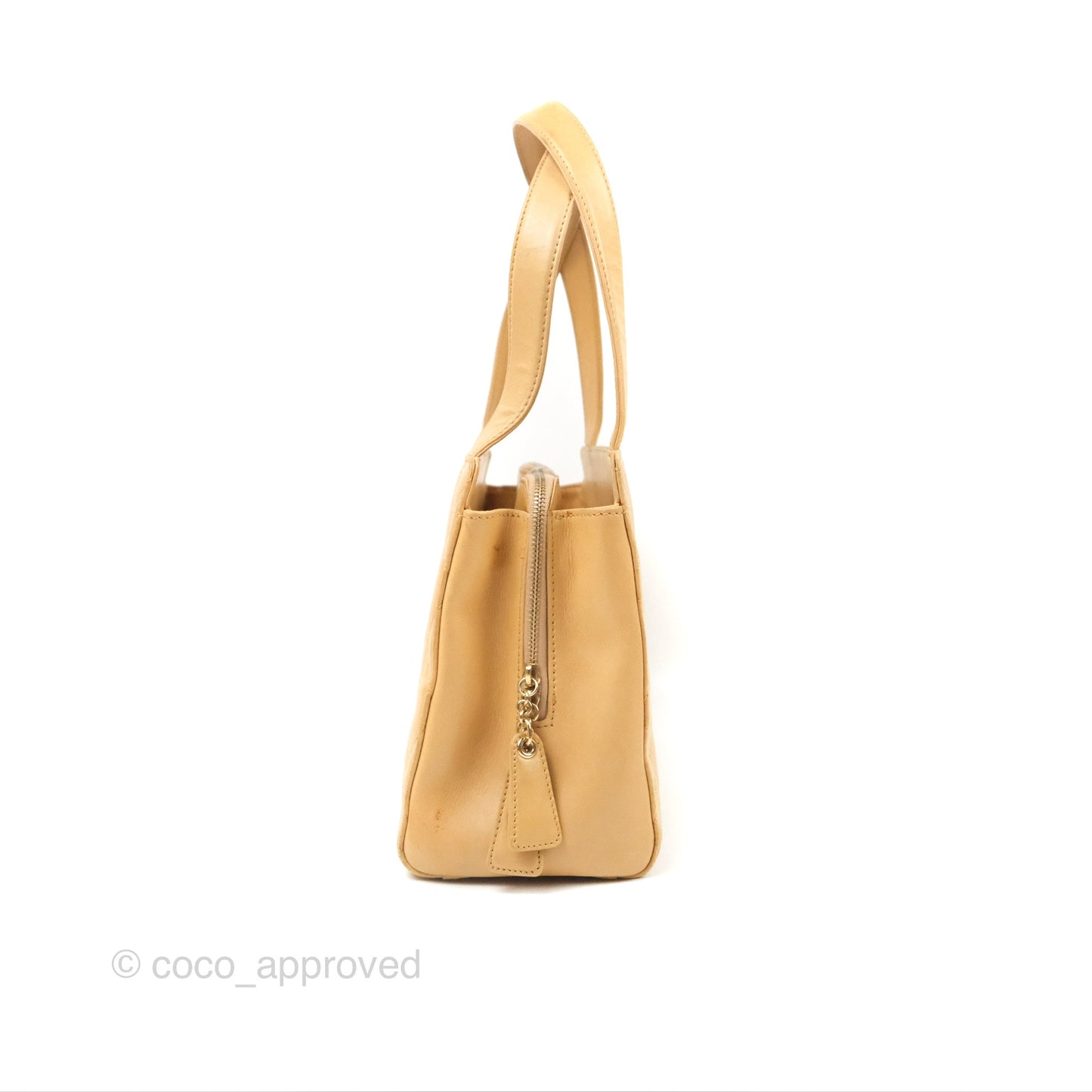 Chanel Vintage Small Top Handle Tote Quilted Beige Lambskin