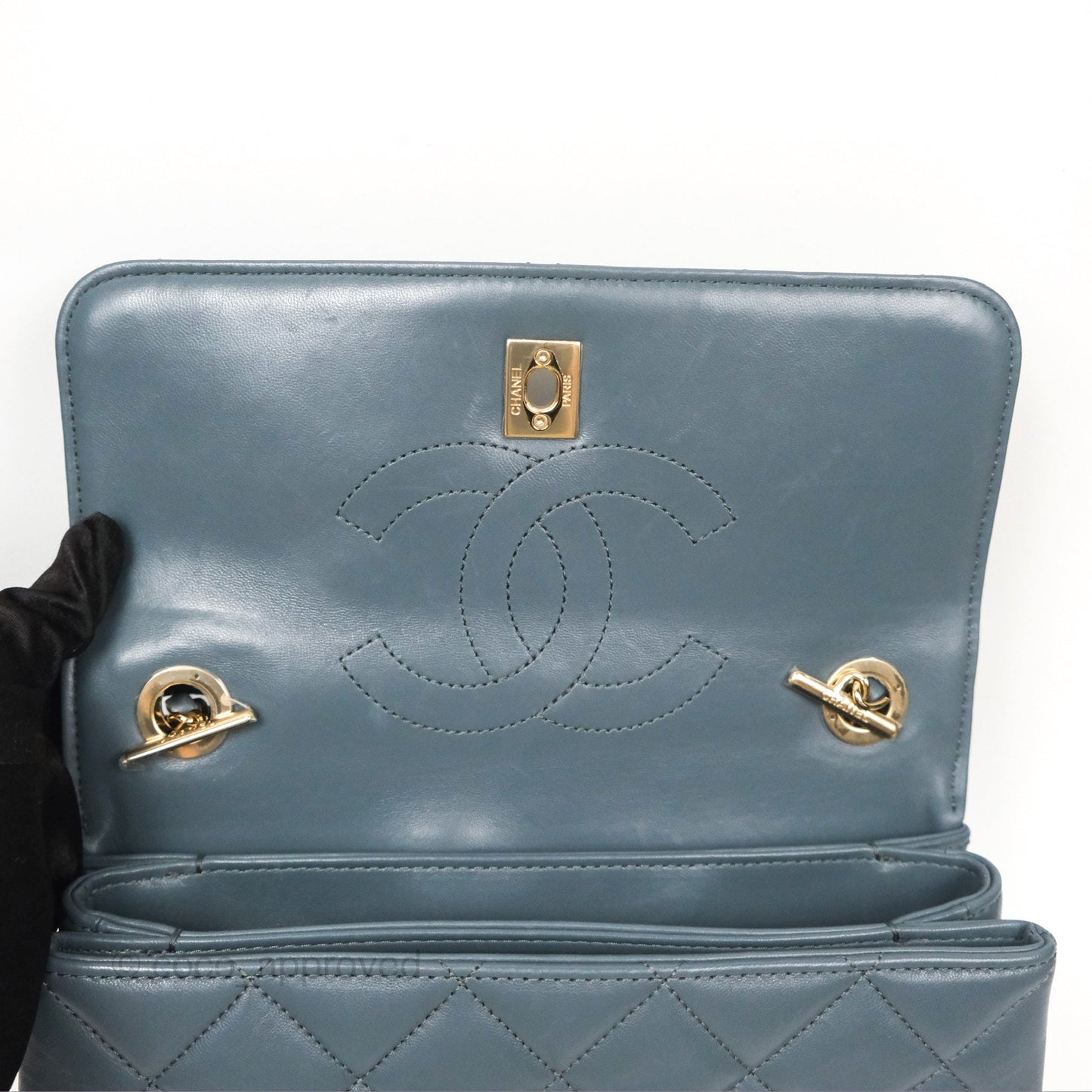 Chanel Small Trendy CC Grey Blue Lambskin Gold Hardware
