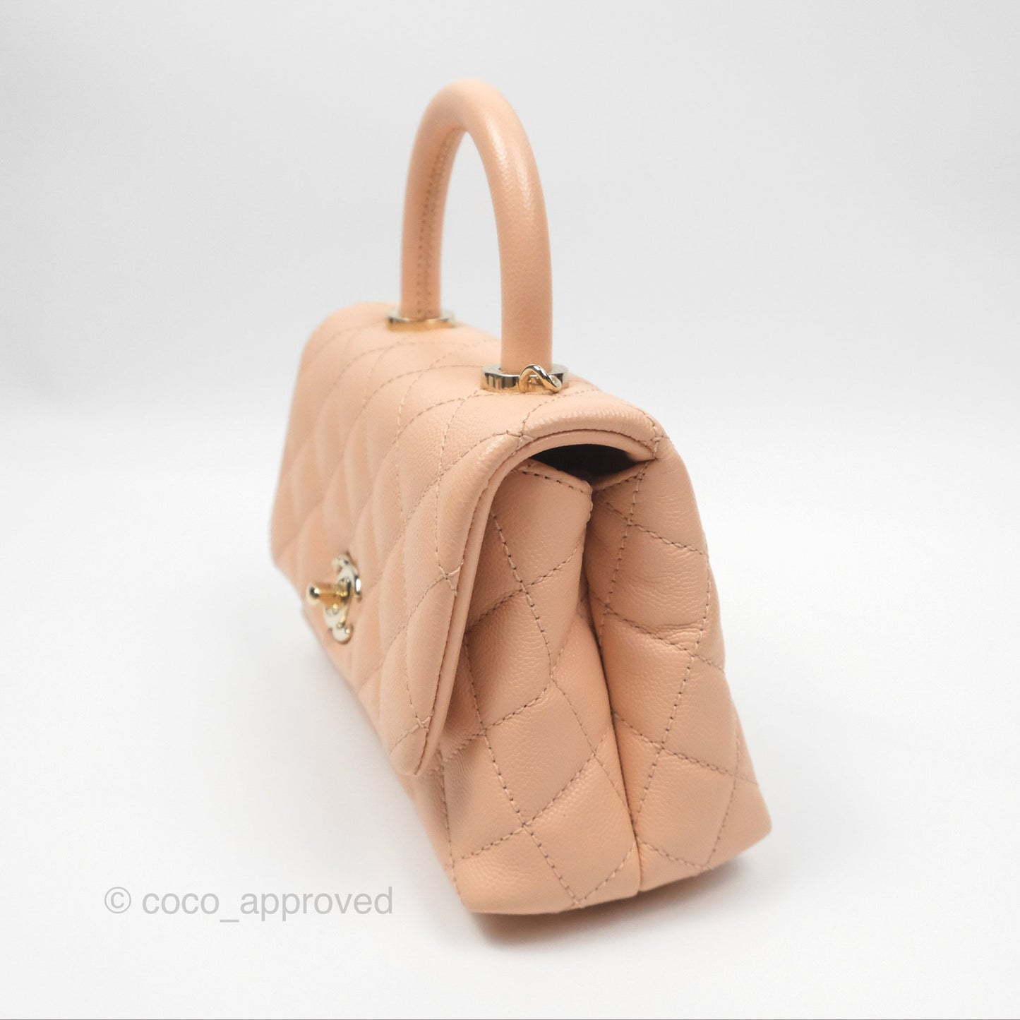 Chanel Quilted Mini Coco Handle Caviar Pink Beige Gold Hardware