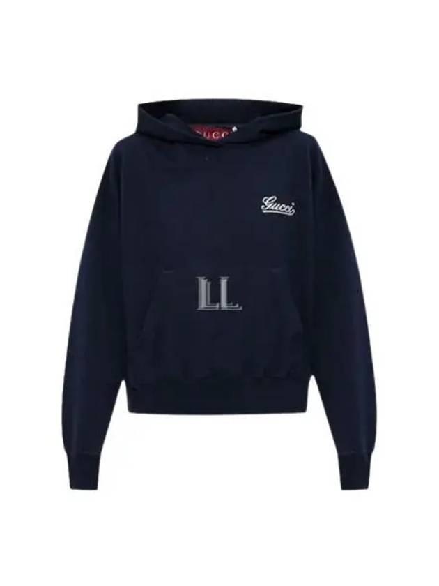 Luxury Gucci Trending 2025 Embroidered Cotton Hoodie Blue Navy