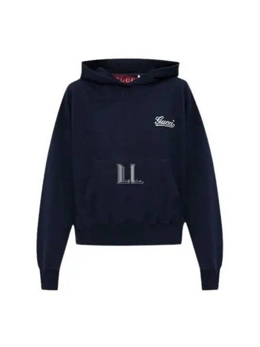 Luxury Gucci Trending 2025 Embroidered Cotton Hoodie Blue Navy