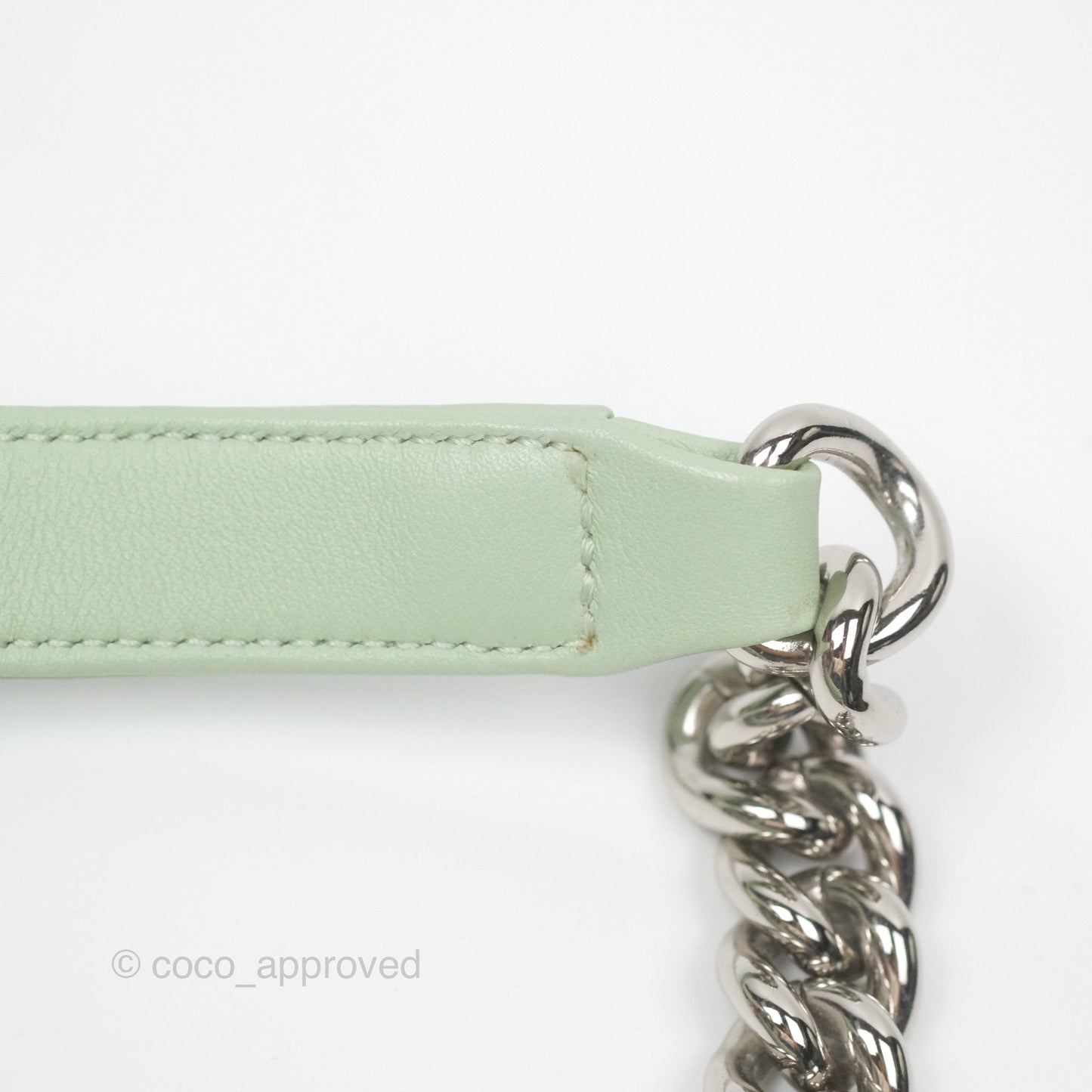 Chanel Medium Chevron Boy Mint Green Calfskin Silver Hardware