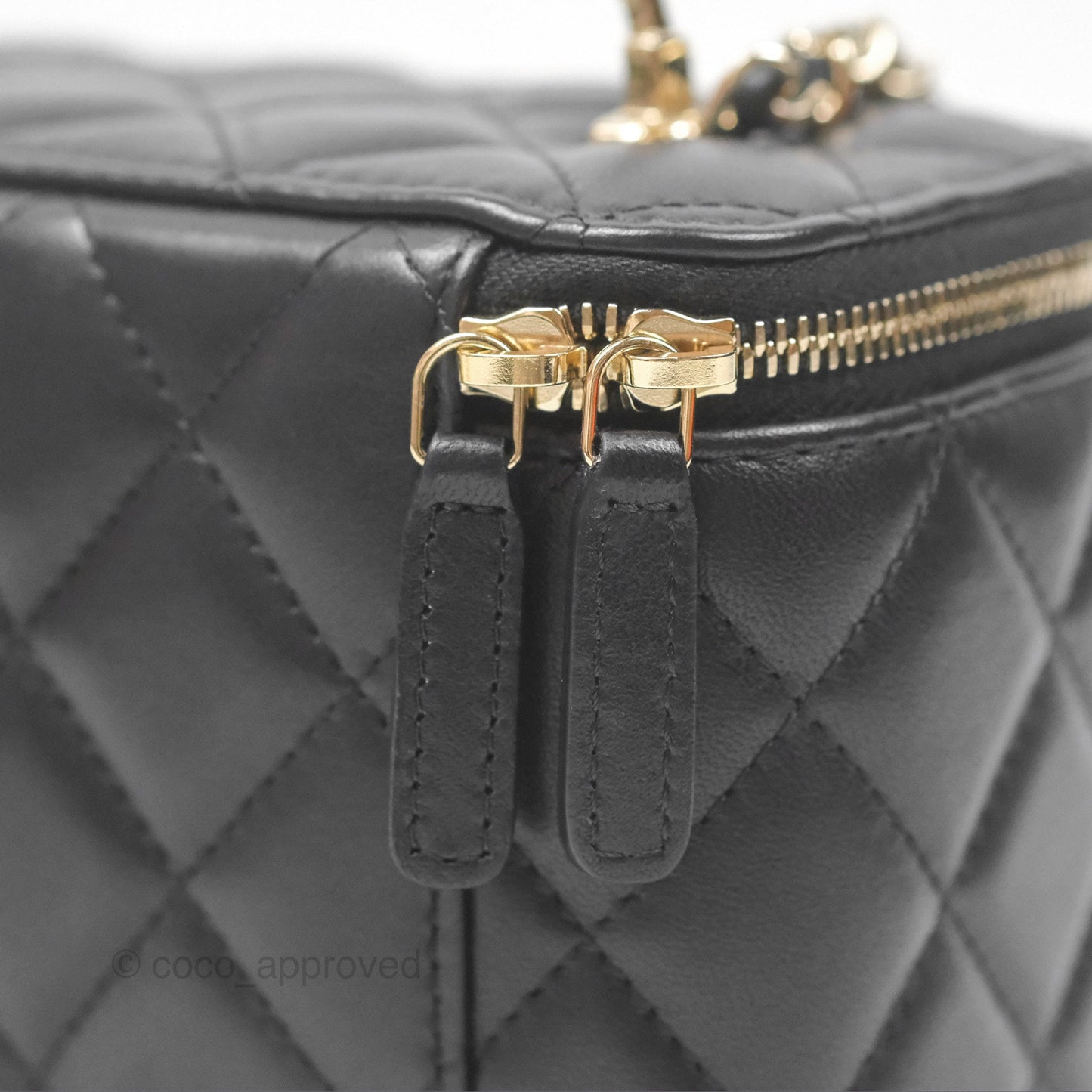 Chanel Vanity Rectangular Top Handle Black Lambskin Gold Hardware