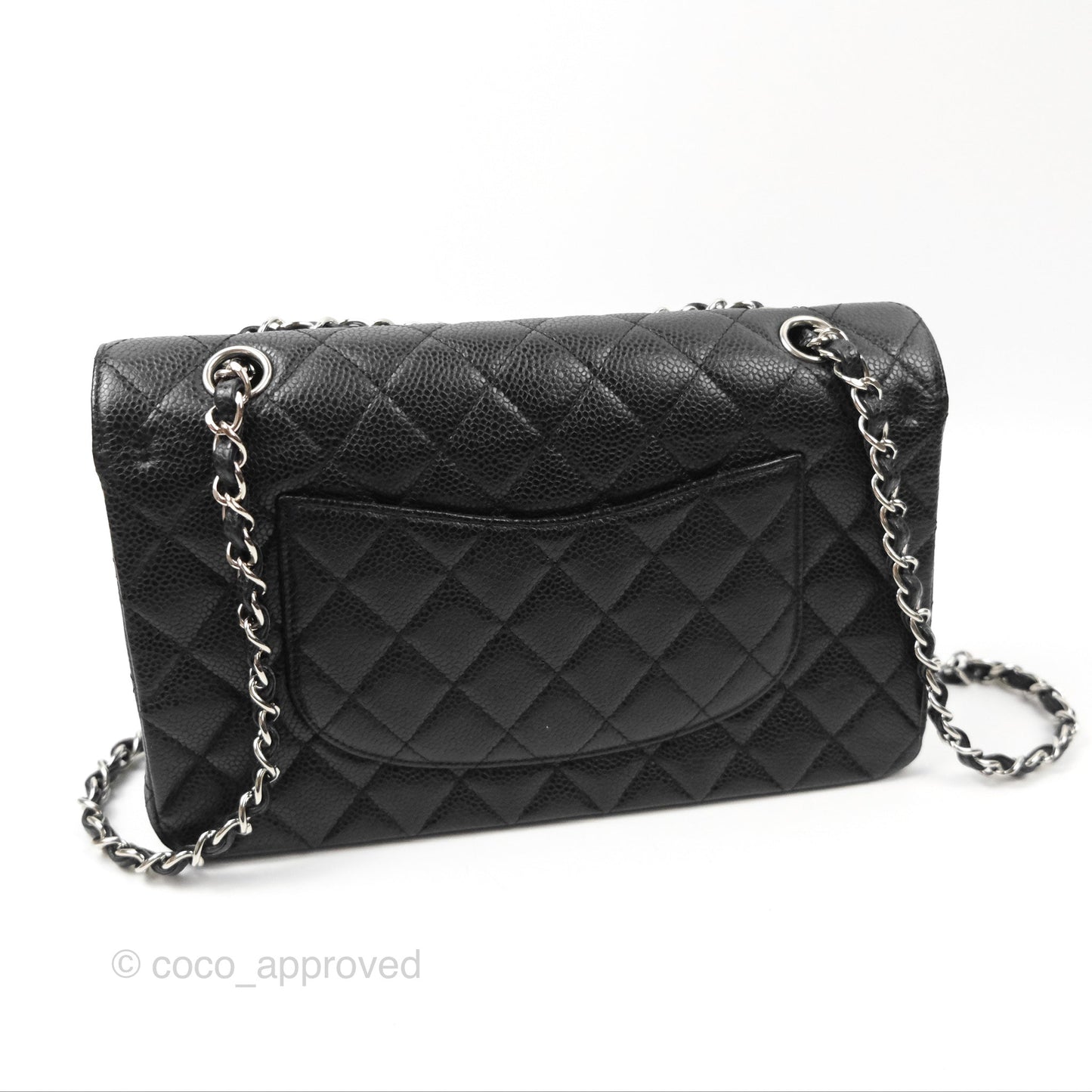 Chanel Classic M/L Medium Flap Quilted Black Caviar Silver Hardware