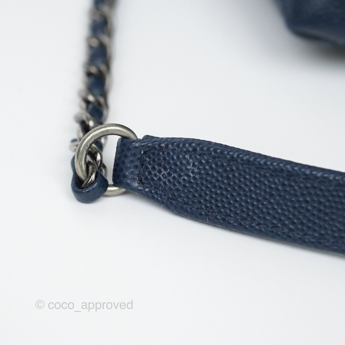 Chanel Small Coco Handle Navy Caviar Ruthenium Hardware Lizard Handle