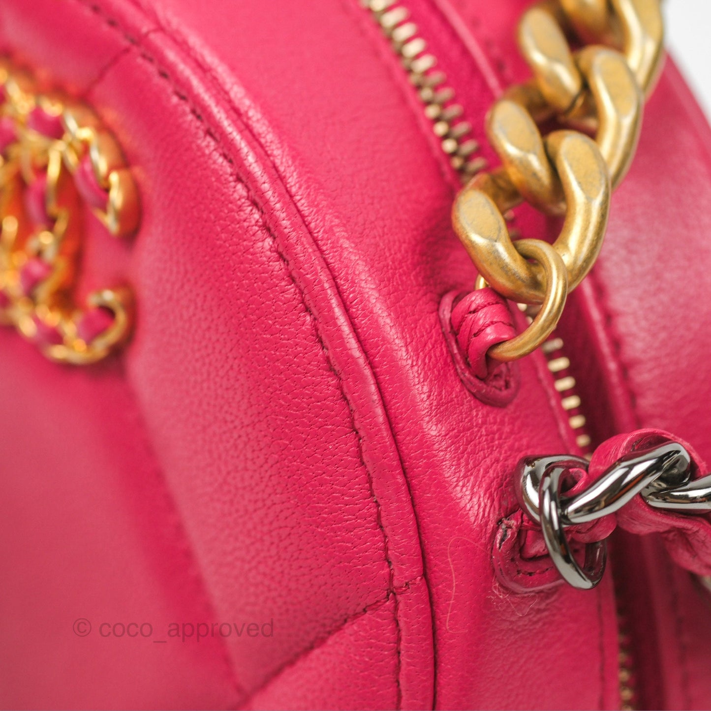 Chanel 19 Round Clutch With Chain Dark Pink Mixed Hardware